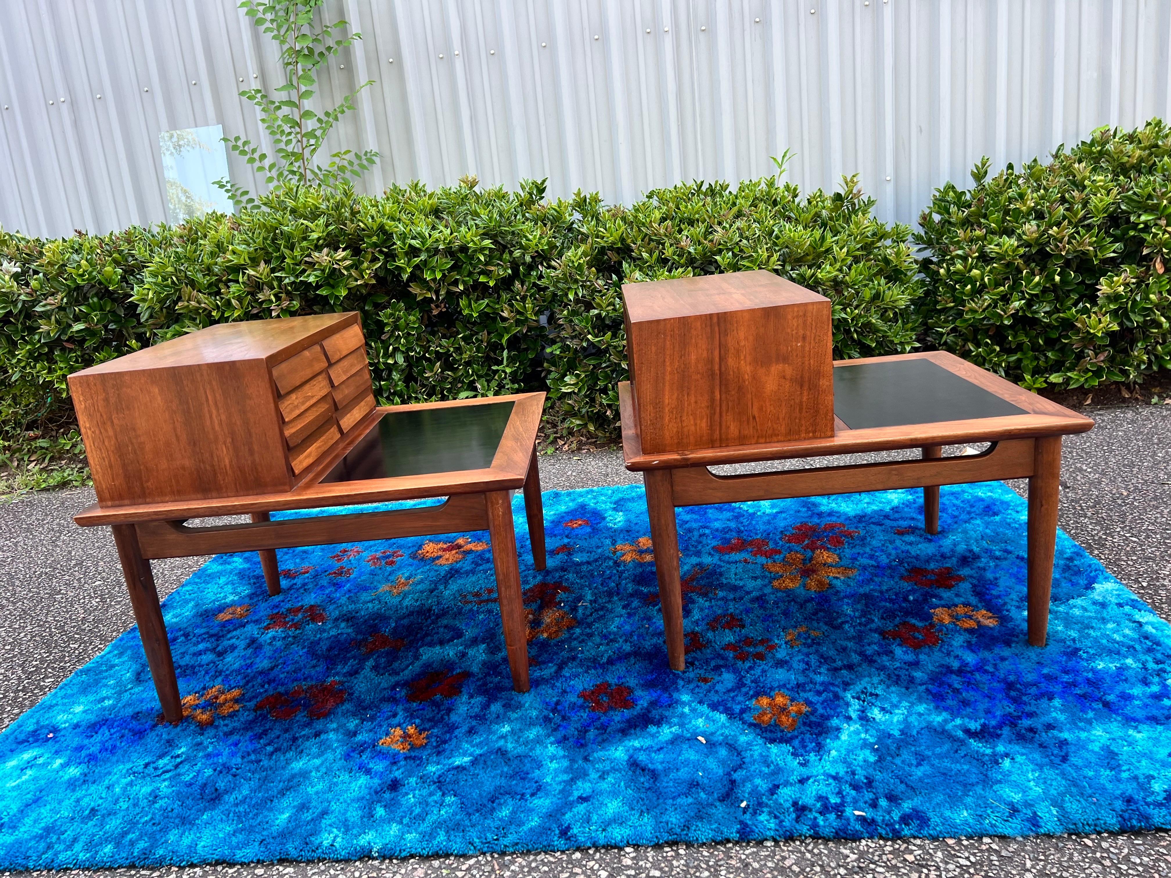 American of Martinsville Dania Walnut Step End Tables by Merton Gershun - a Pair For Sale 6