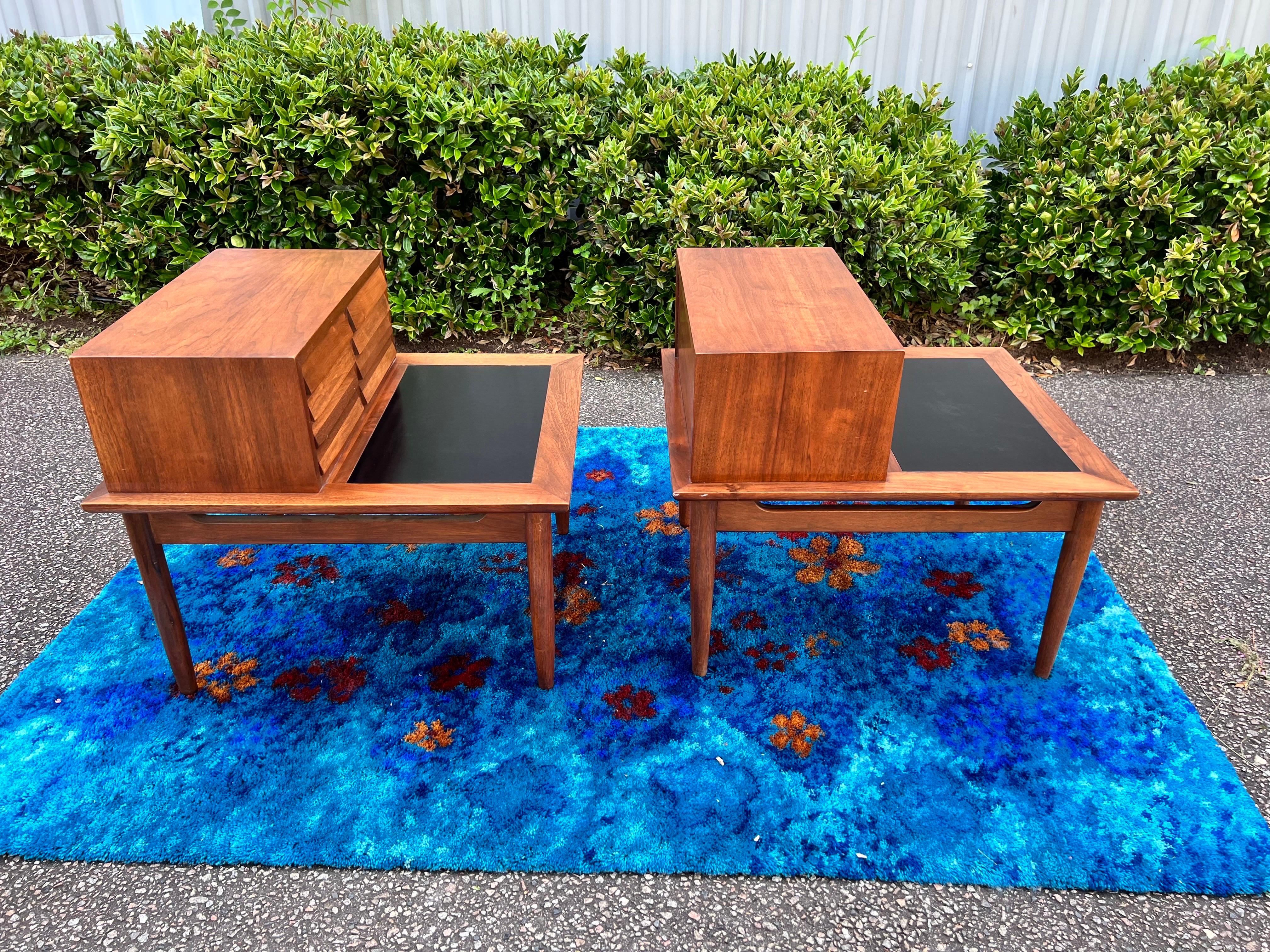 American of Martinsville Dania Walnut Step End Tables by Merton Gershun - a Pair For Sale 8