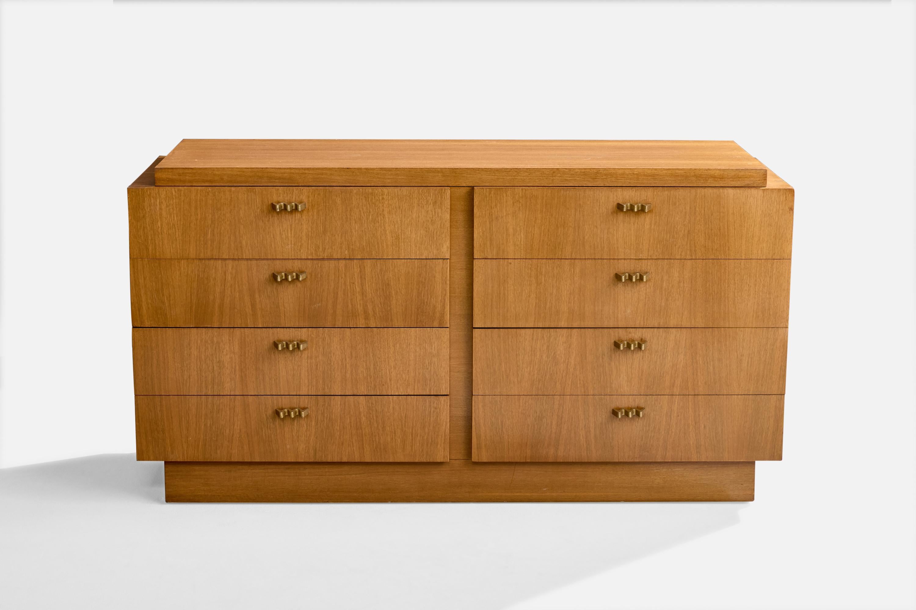 Mid-Century Modern American of Martinsville, Dresser, Oak, Brass, USA, 1950s For Sale