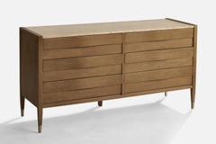American of Martinsville, Dresser, Oak, Travertine, Metal, USA, 1950s