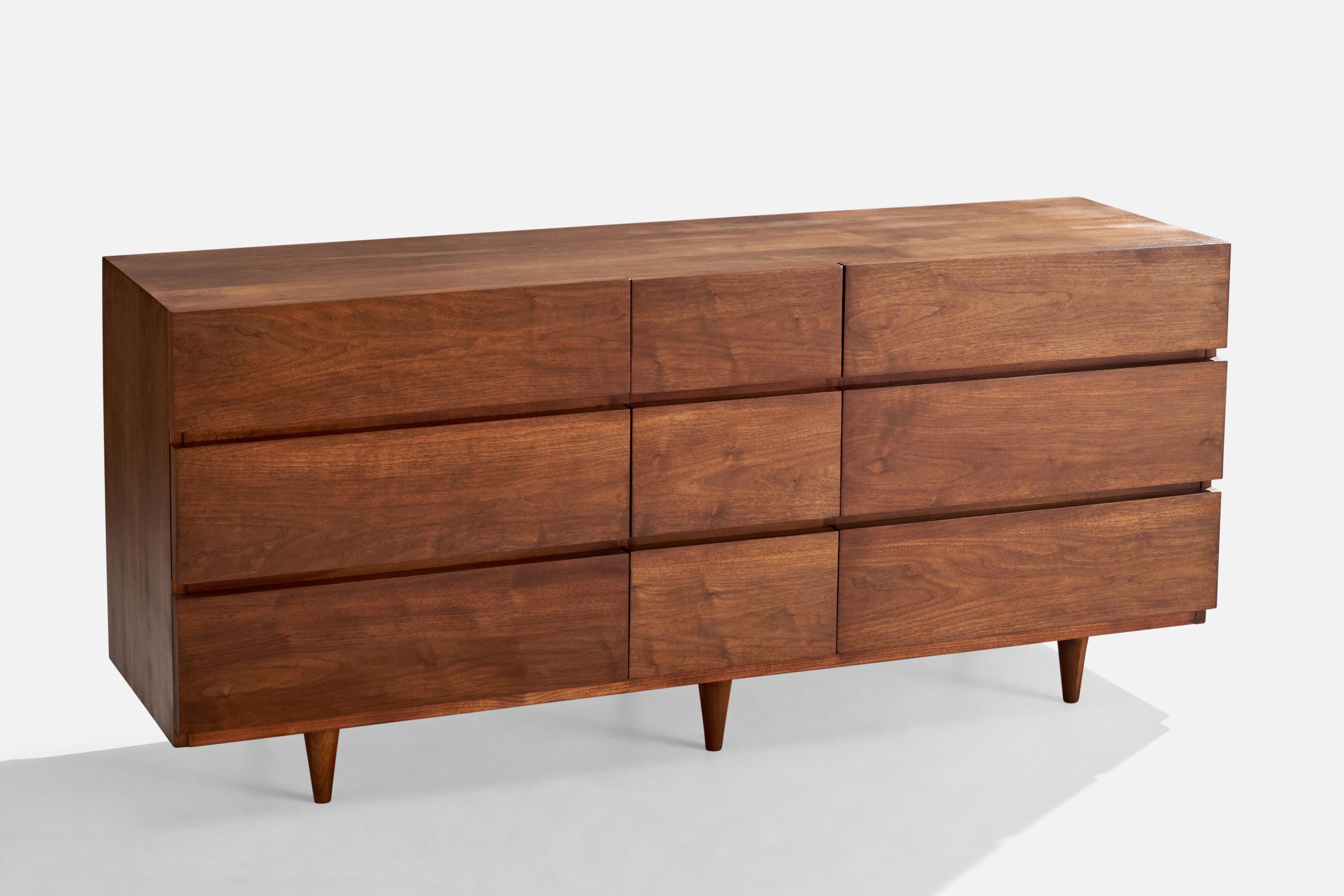 A walnut dresser produced by American of Martinsville, USA, 1950s.

