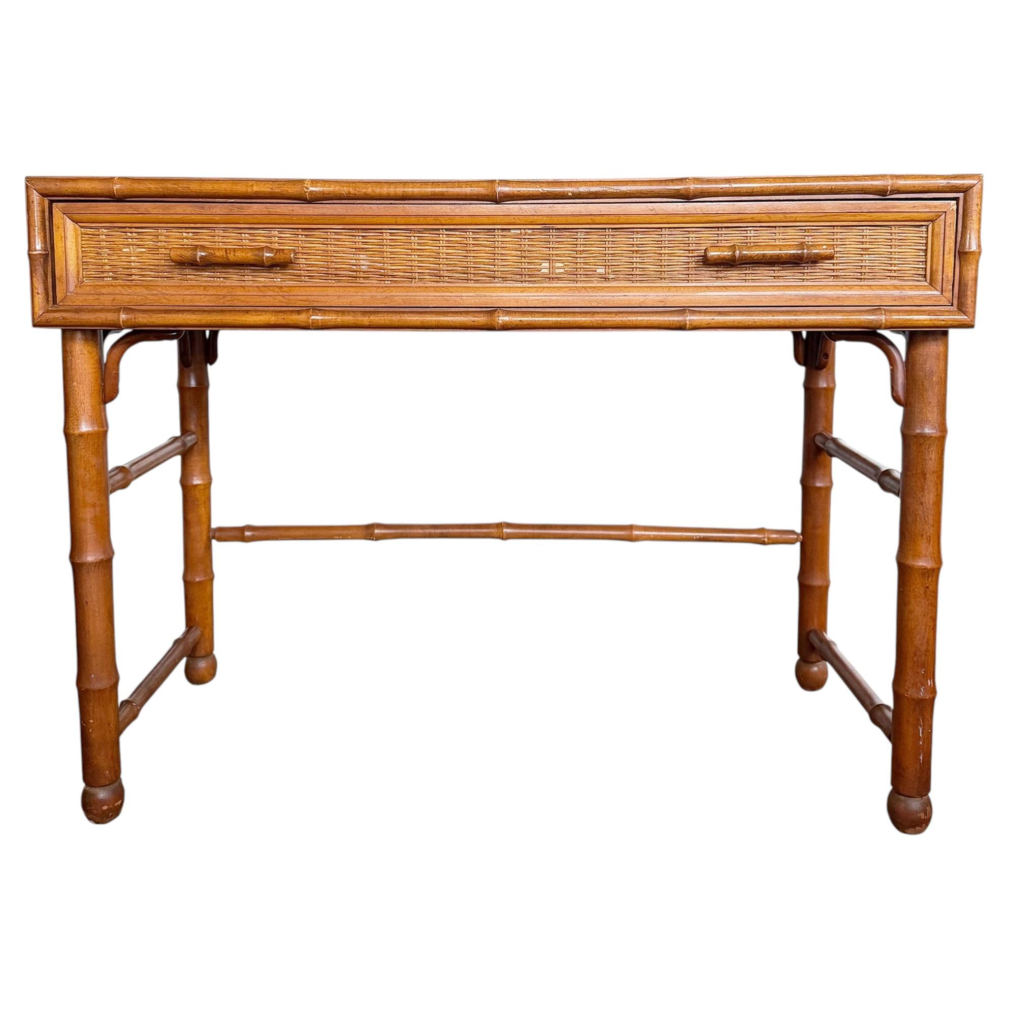 American of Martinsville Faux Bamboo & Cane Writing Desk Console Table MCM