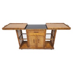 American of Martinsville Faux Bamboo Rattan Rolling Serving Bar Cart