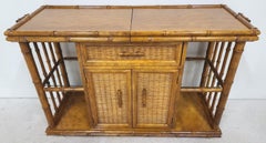 American of Martinsville Faux Bamboo Rattan Rolling Serving Bar Cart