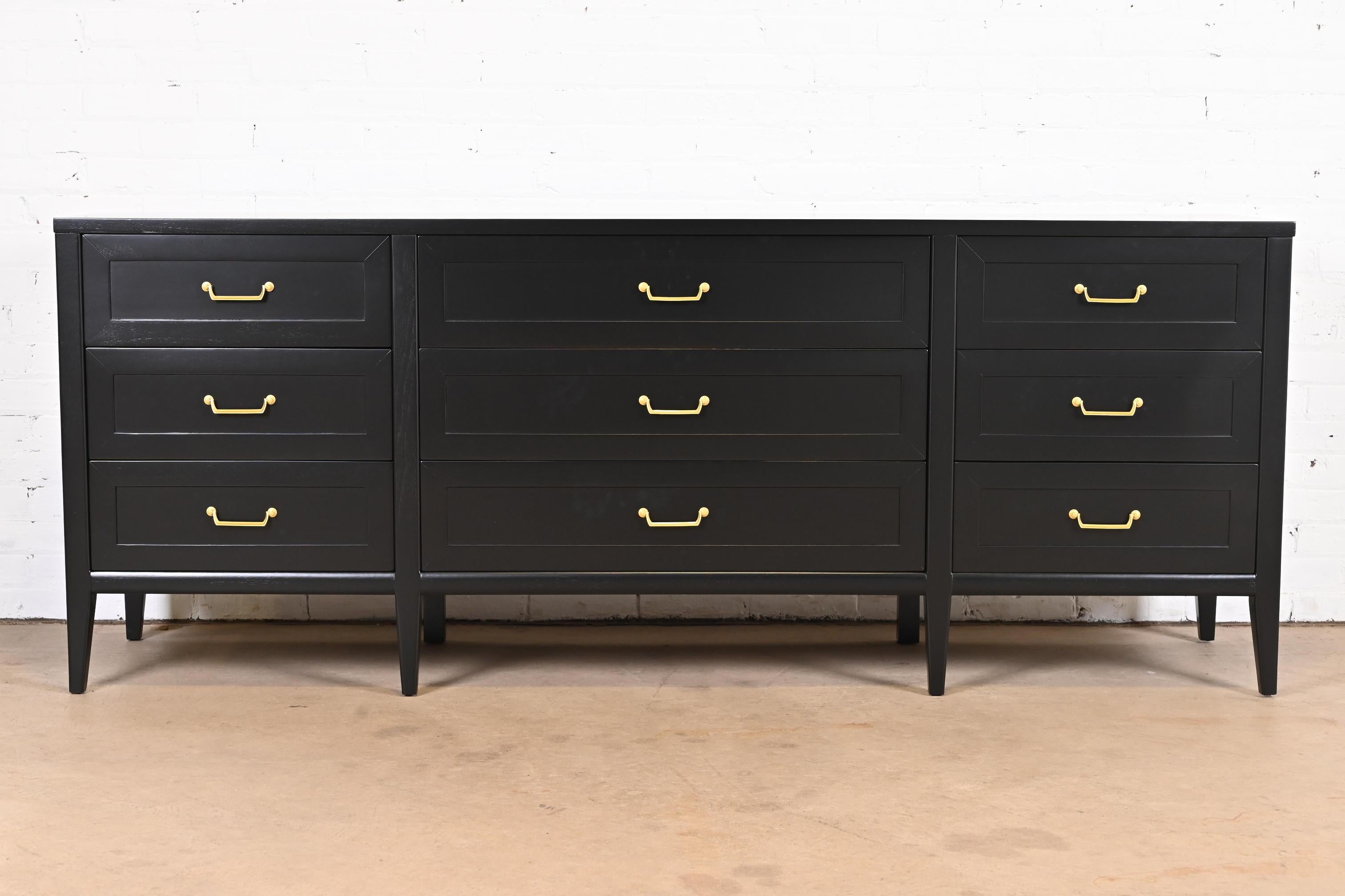 Mid-Century Modern American of Martinsville French Regency Black Lacquered Dresser, Refinished
