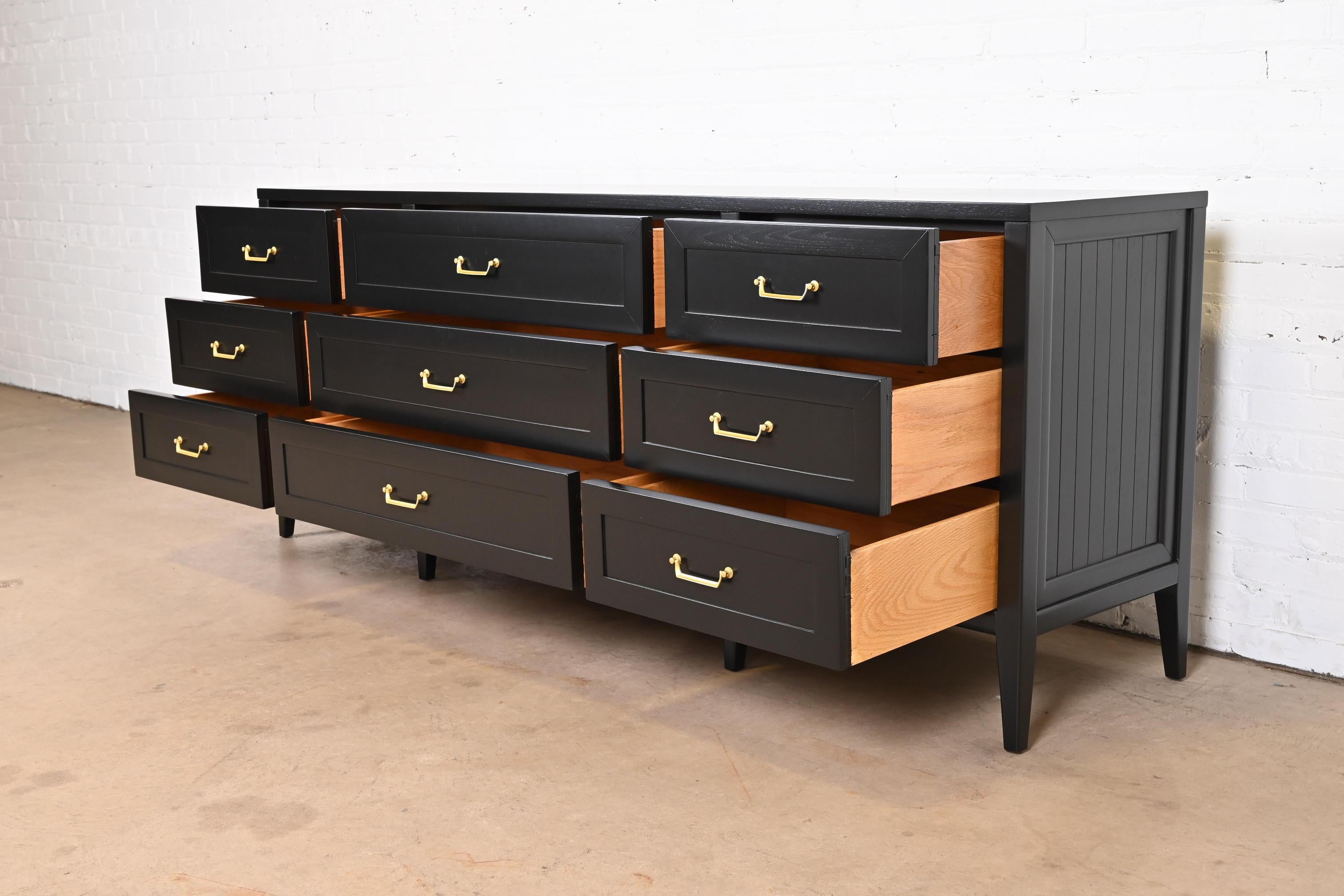 American of Martinsville French Regency Black Lacquered Dresser, Refinished 3