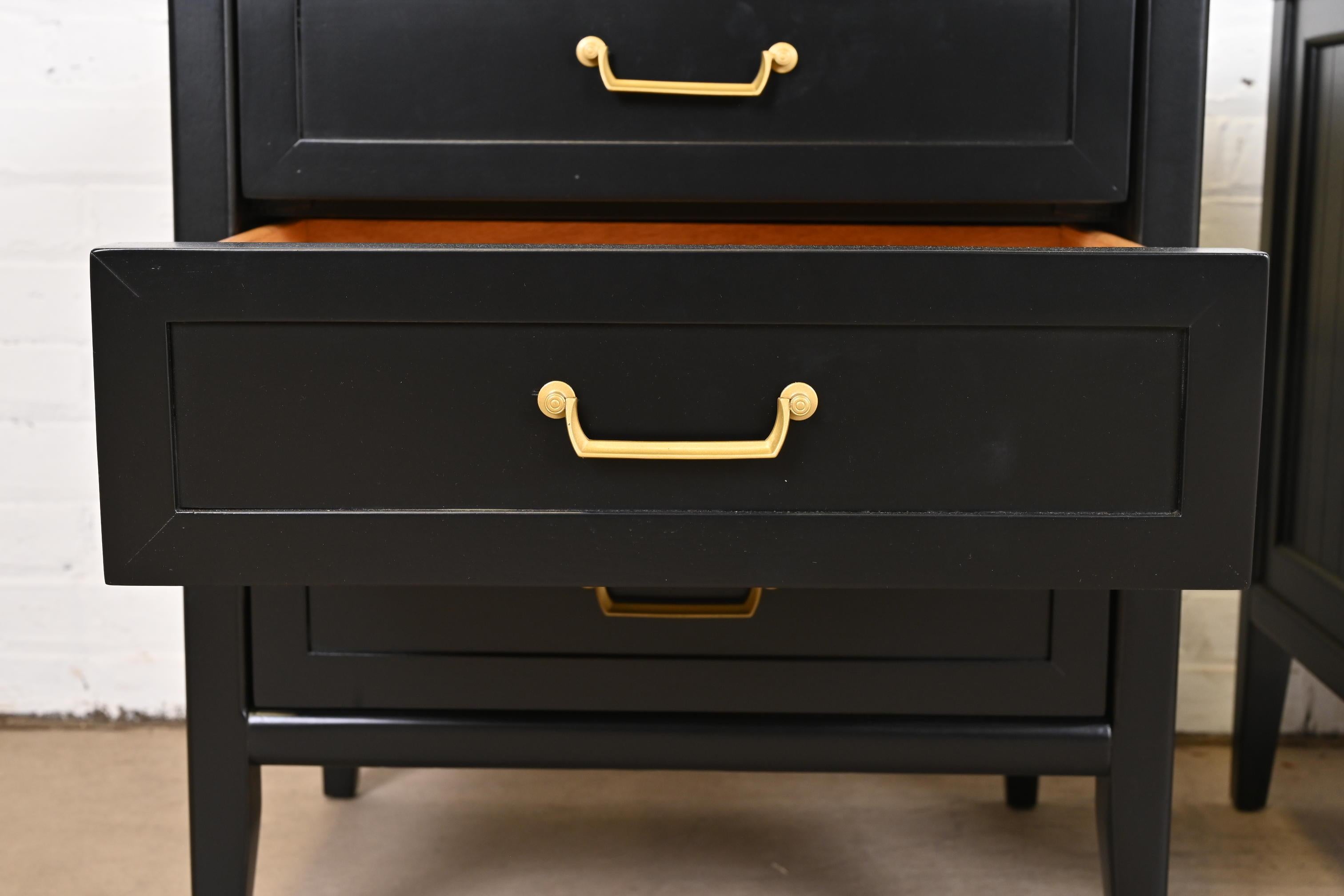 American of Martinsville French Regency Black Lacquered Nightstands, Refinished 6