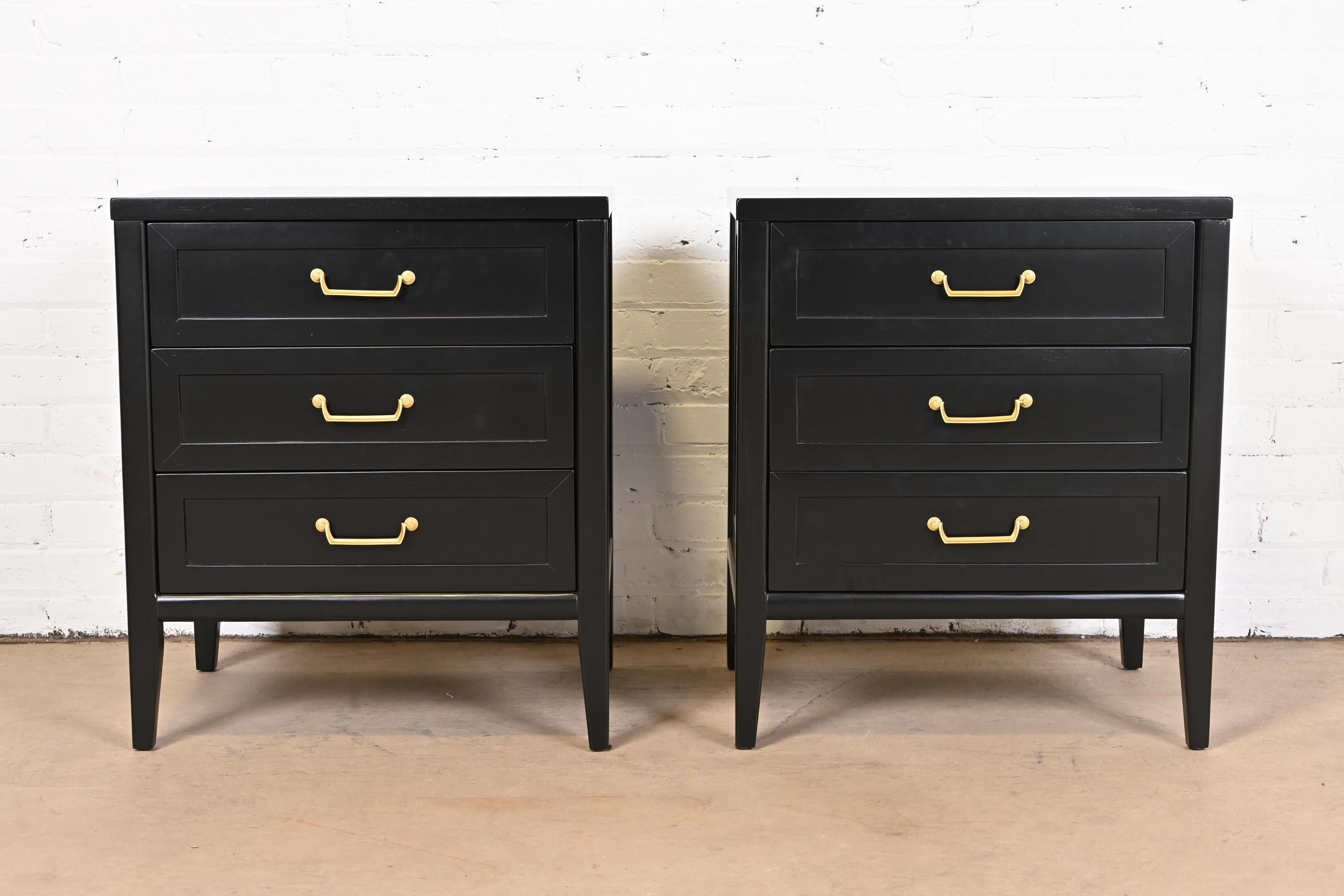 American of Martinsville French Regency Black Lacquered Nightstands, Refinished 1