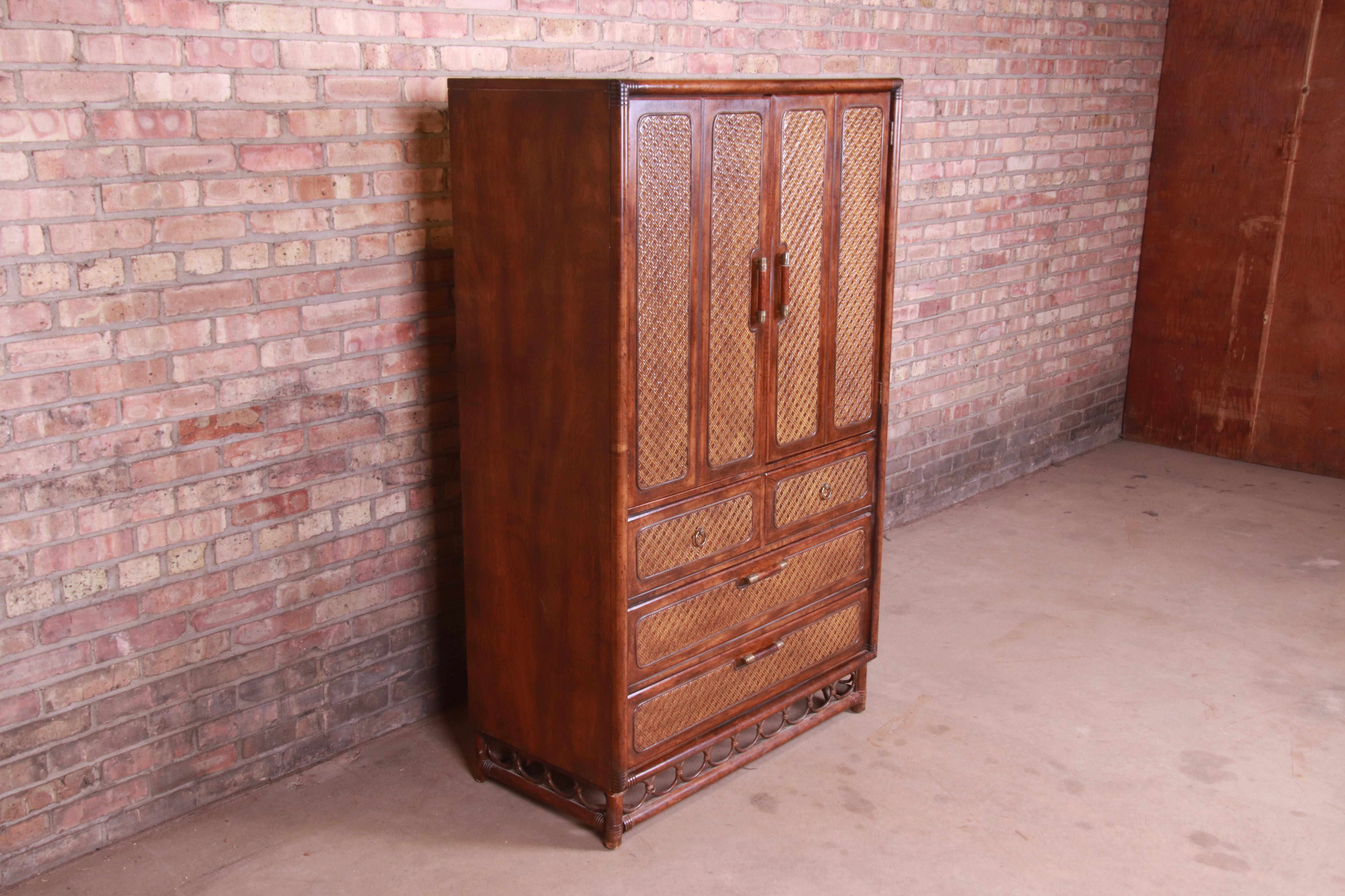 American of Martinsville Hollywood Regency Bamboo Rattan Gentleman's Chest In Good Condition In South Bend, IN