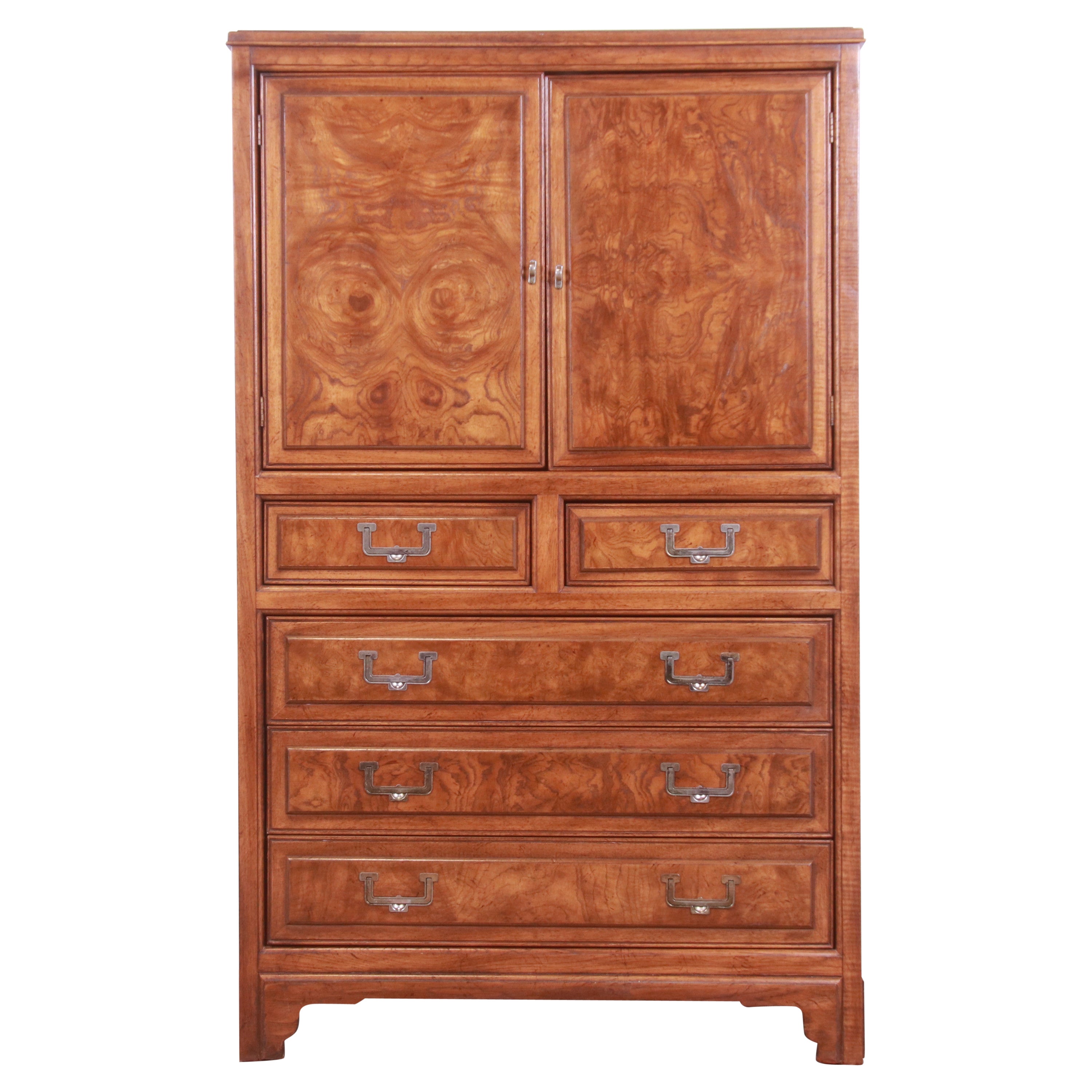 American of Martinsville Hollywood Regency Campaign Burl Wood Gentleman
s Chest