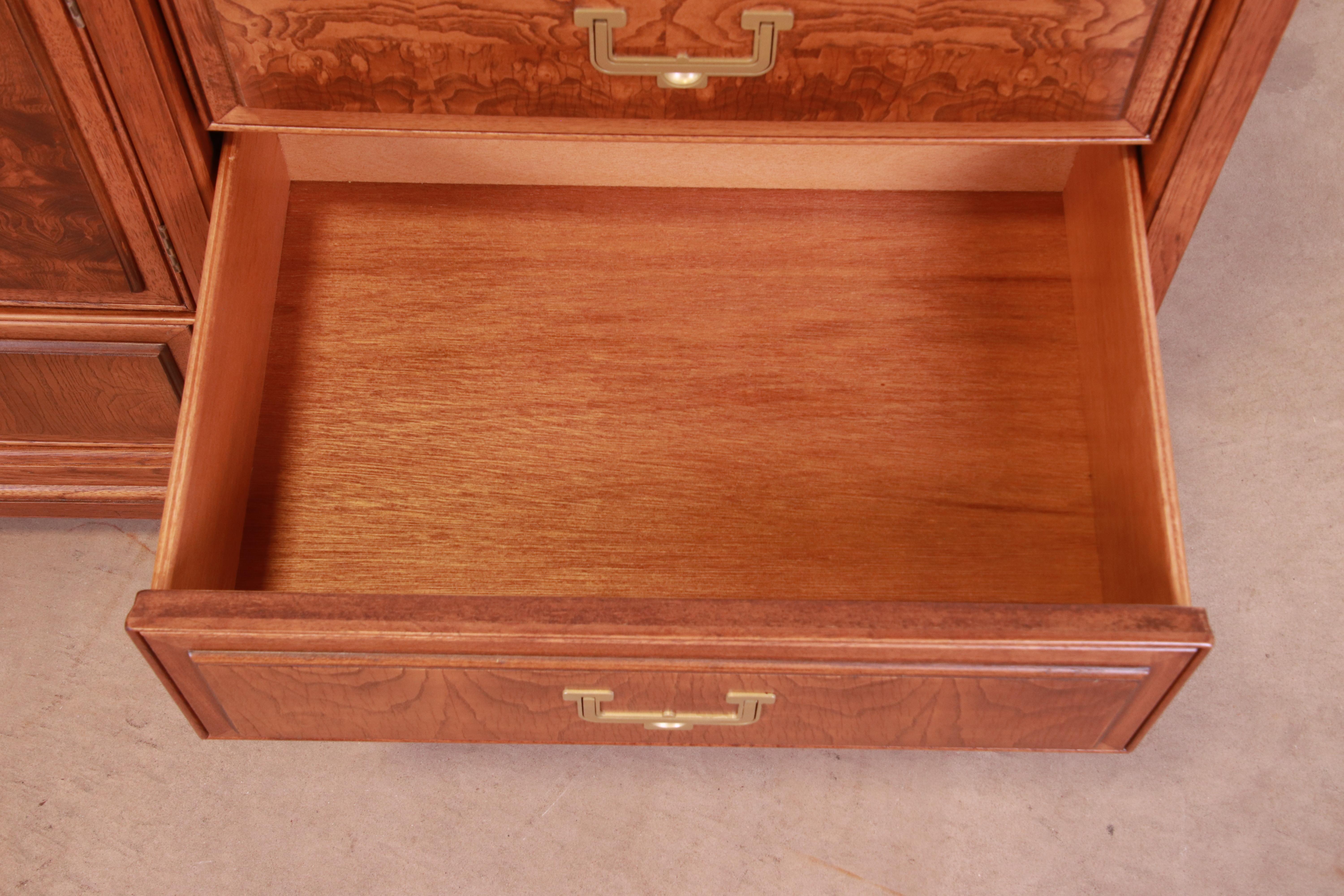 American of Martinsville Hollywood Regency Campaign Burled Walnut Dresser, 1960s For Sale 6