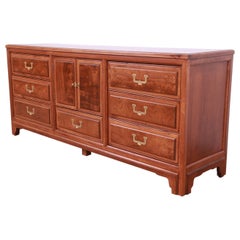 American of Martinsville Hollywood Regency Campaign Burled Walnut Dresser, 1960s