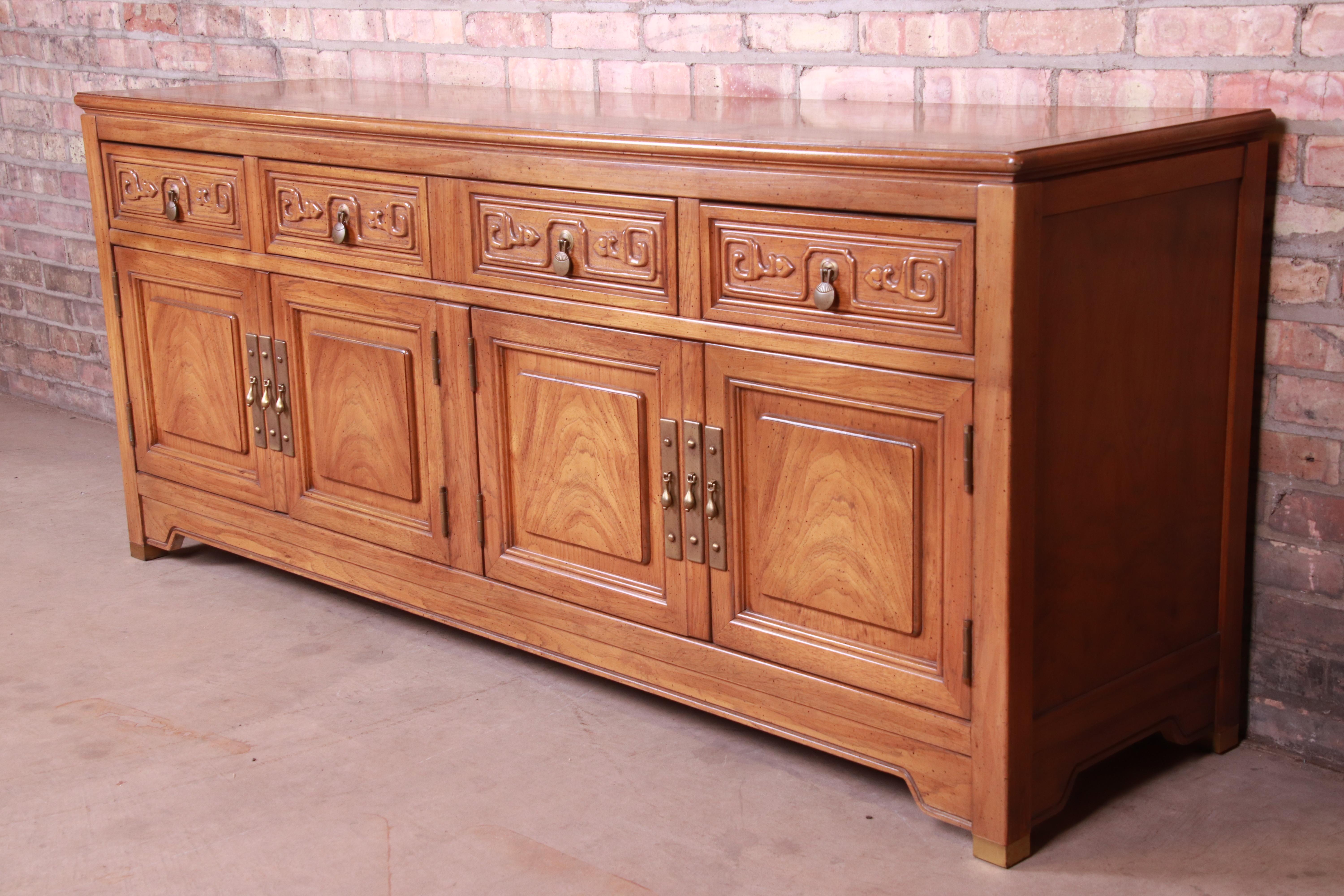 Mid-Century Modern American of Martinsville Hollywood Regency Chinoiserie Walnut Sideboard Credenza