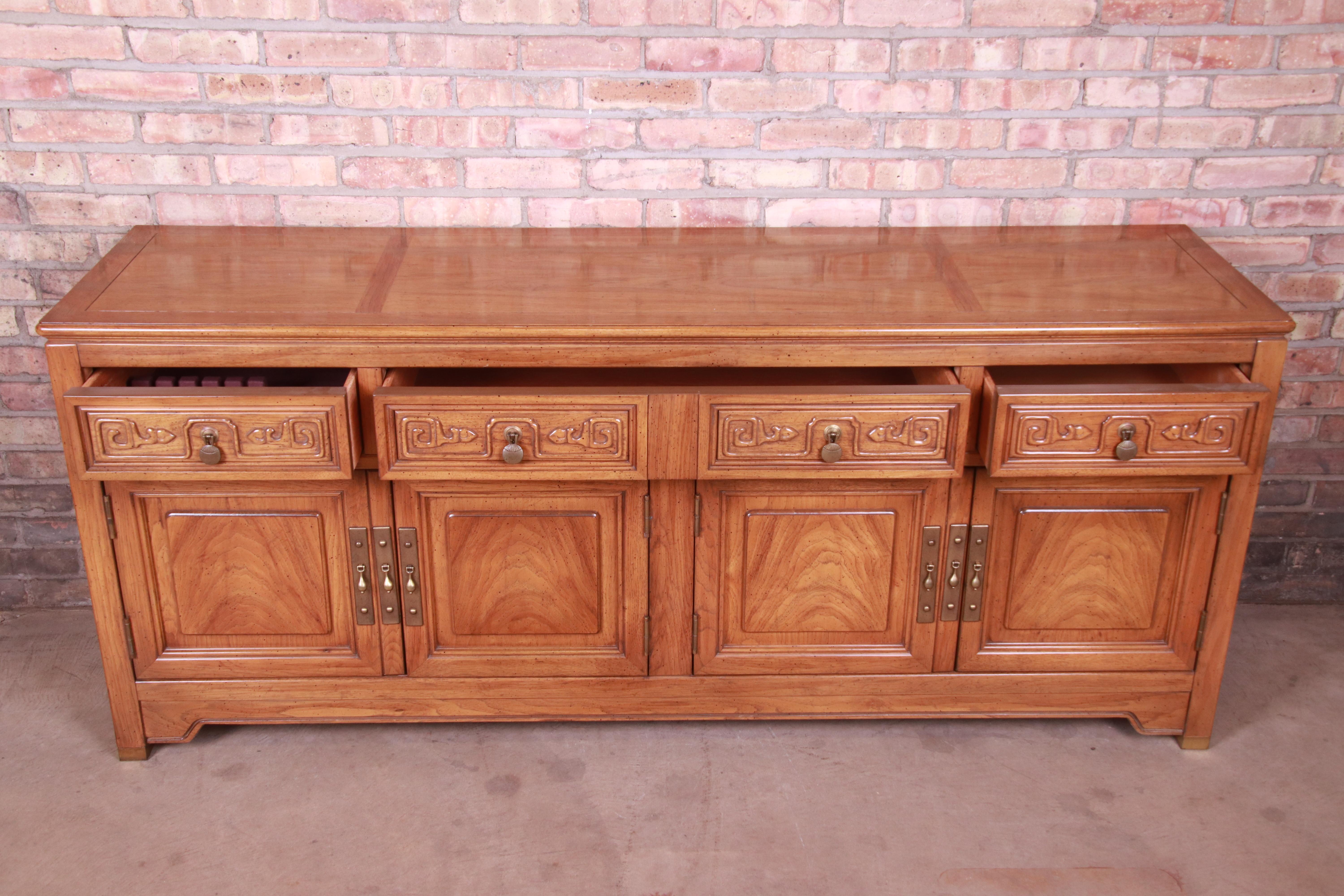 Mid-20th Century American of Martinsville Hollywood Regency Chinoiserie Walnut Sideboard Credenza