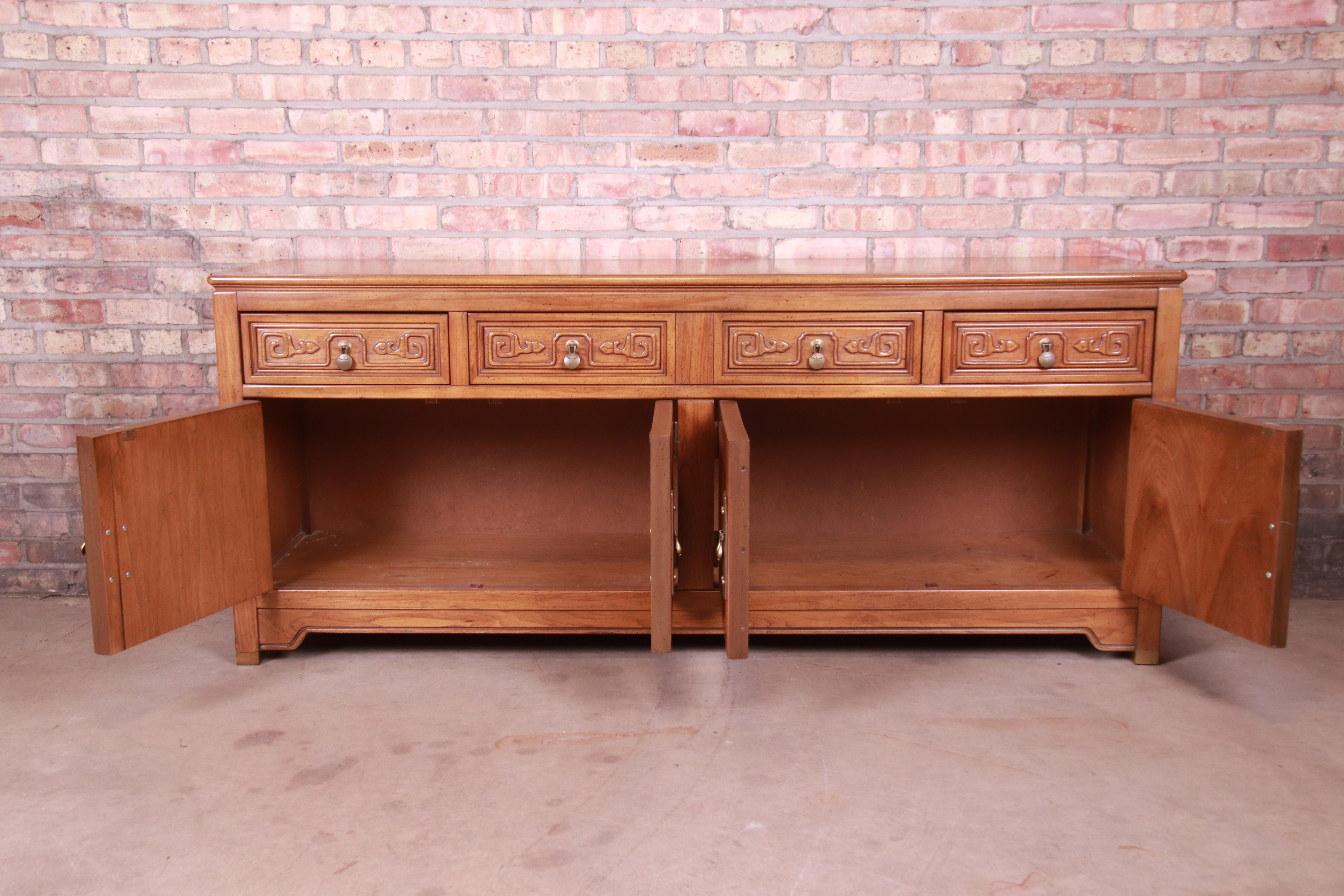 American of Martinsville Hollywood Regency Chinoiserie Walnut Sideboard Credenza 2
