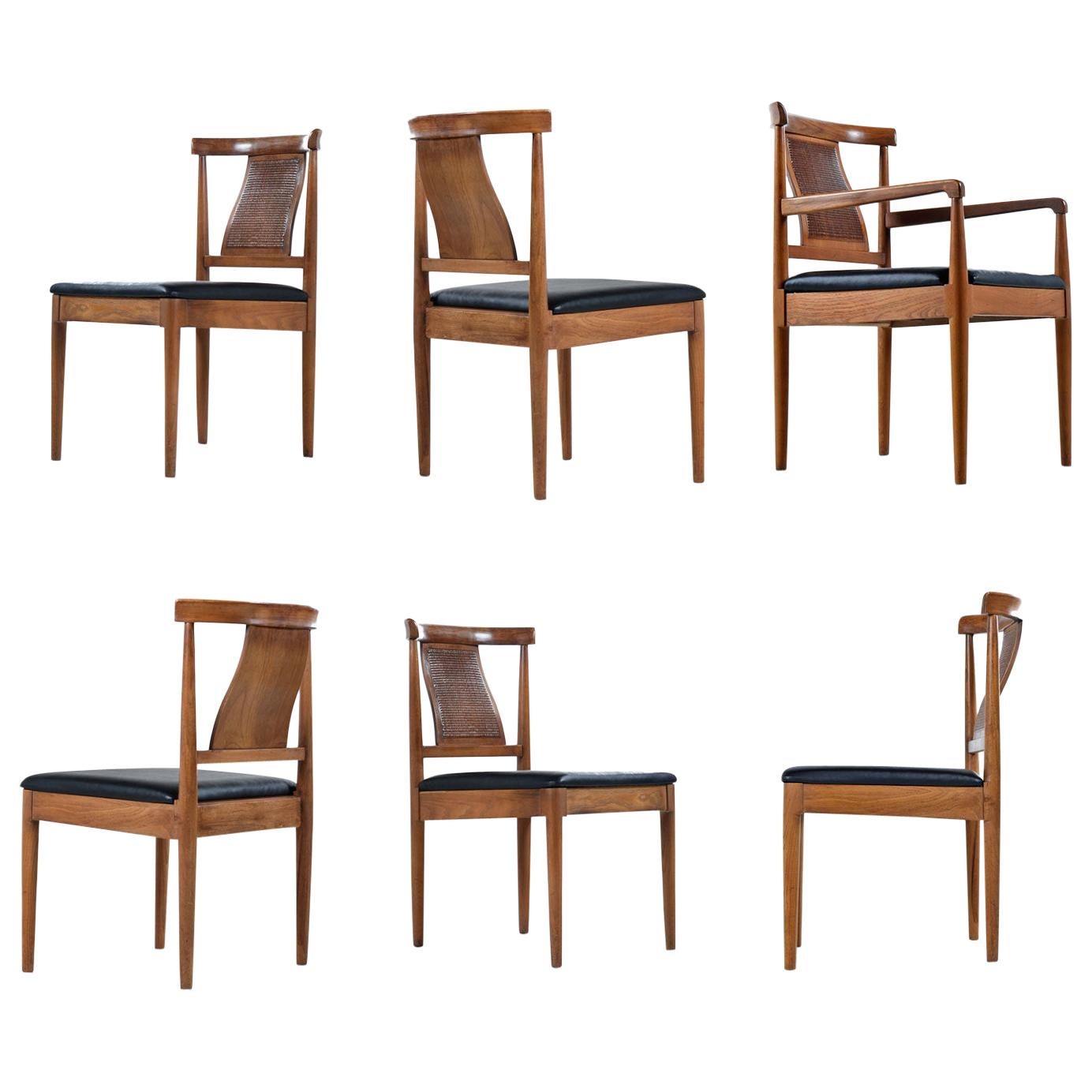 American of Martinsville Light Walnut Dining Chairs Set of 6
