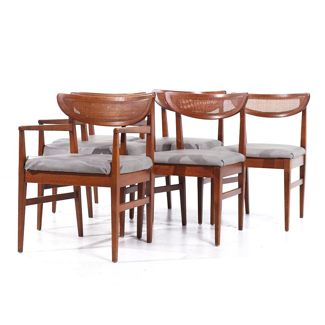 Mid-Century Modern American of Martinsville MCM Walnut and Cane Back Dining Chairs - Set of 6 For Sale