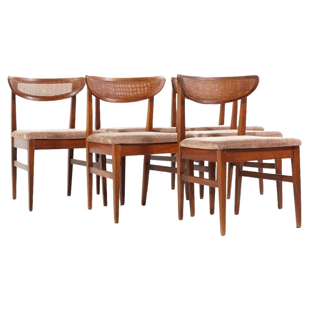 American of Martinsville MCM Walnut and Cane Back Dining Chairs Set