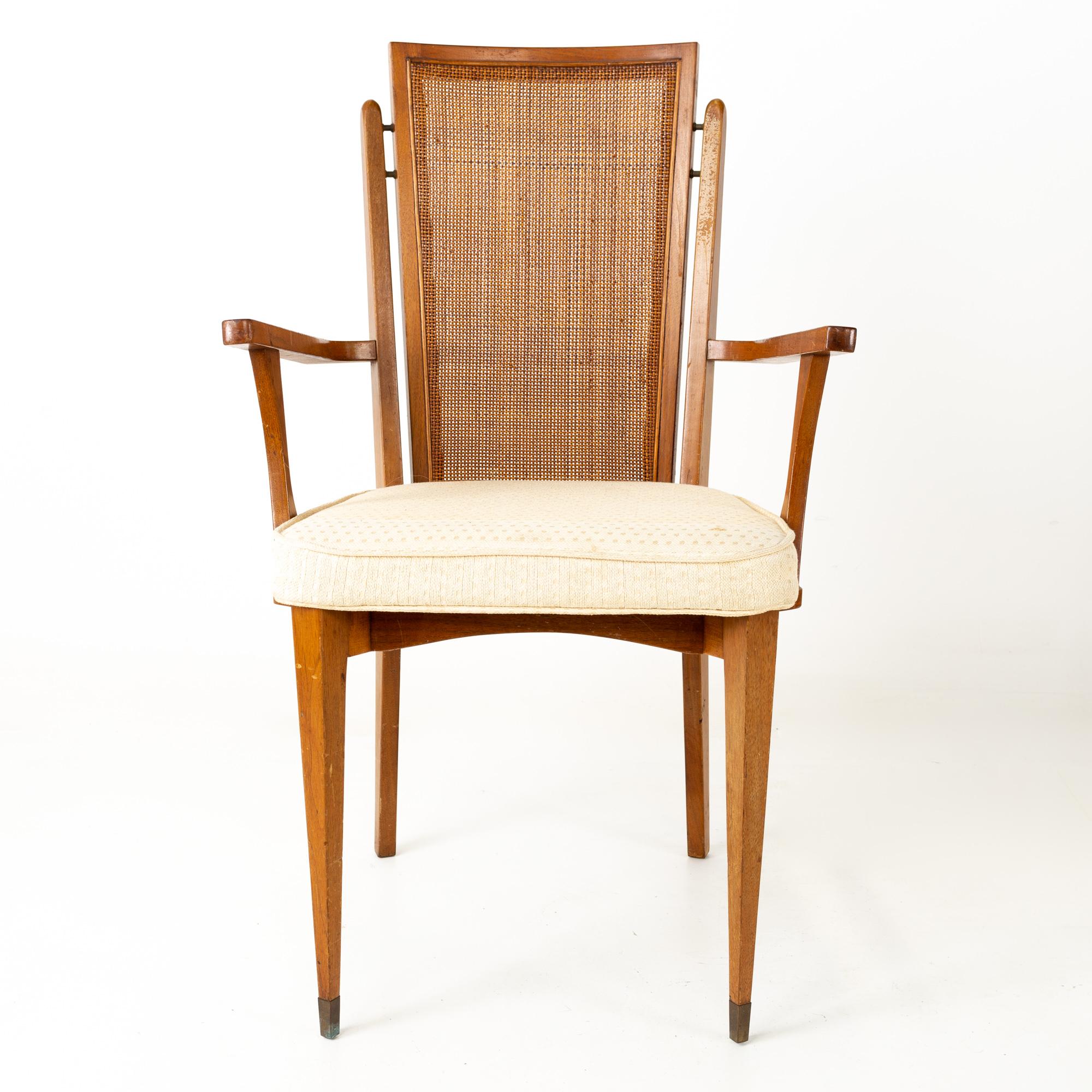 Mid-Century Modern American of Martinsville MCM Walnut and Cane High Back Dining Chairs, Set of 6