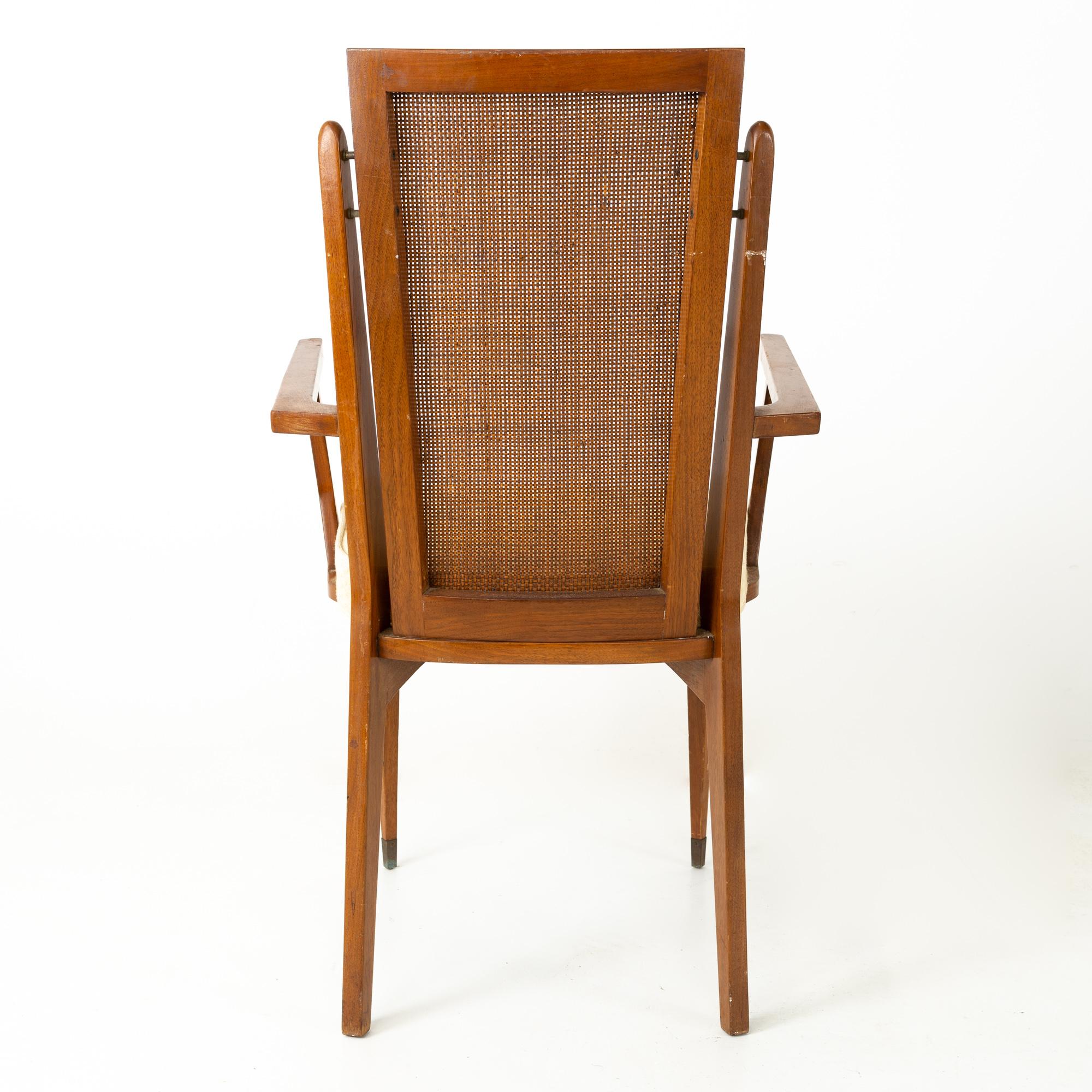 American of Martinsville MCM Walnut and Cane High Back Dining Chairs, Set of 6 In Good Condition In Countryside, IL