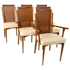 American of Martinsville MCM Walnut and Cane High Back Dining Chairs, Set of 6