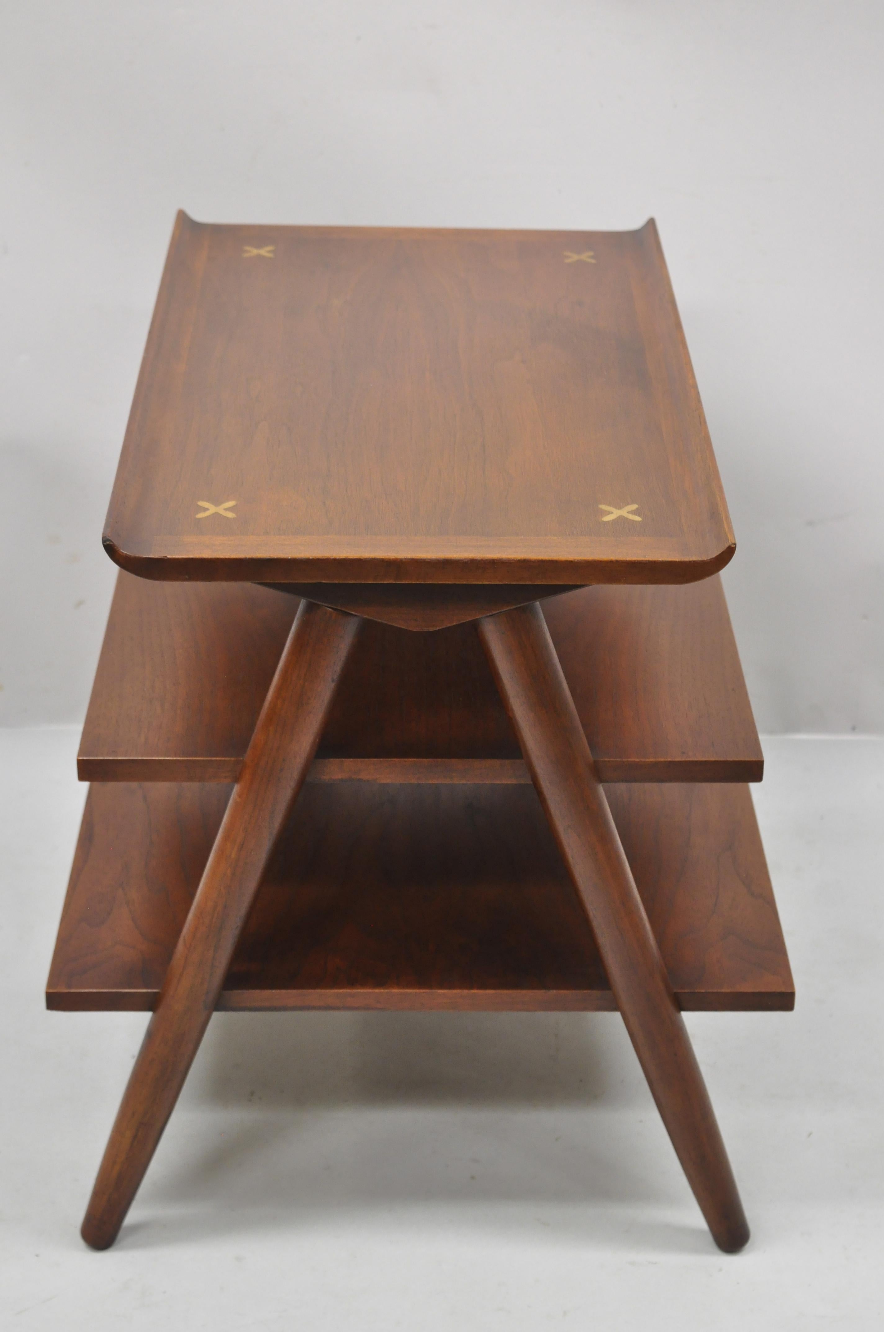 American of Martinsville Merton Gershun 3 Tier A-Frame Walnut Accent Side Table 5