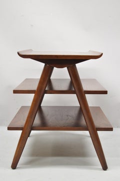 American of Martinsville Merton Gershun 3 Tier A-Frame Walnut Accent Side Table