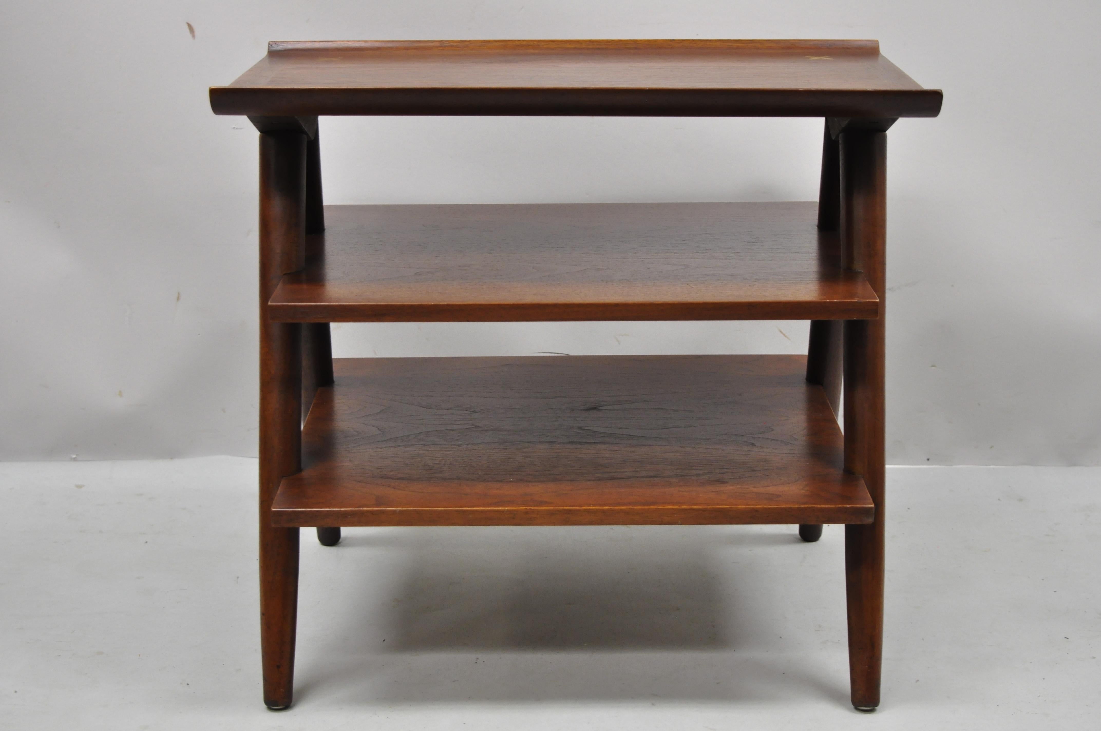 American of Martinsville Merton Gershun 3 Tier A-Frame Walnut Accent Side Table 1