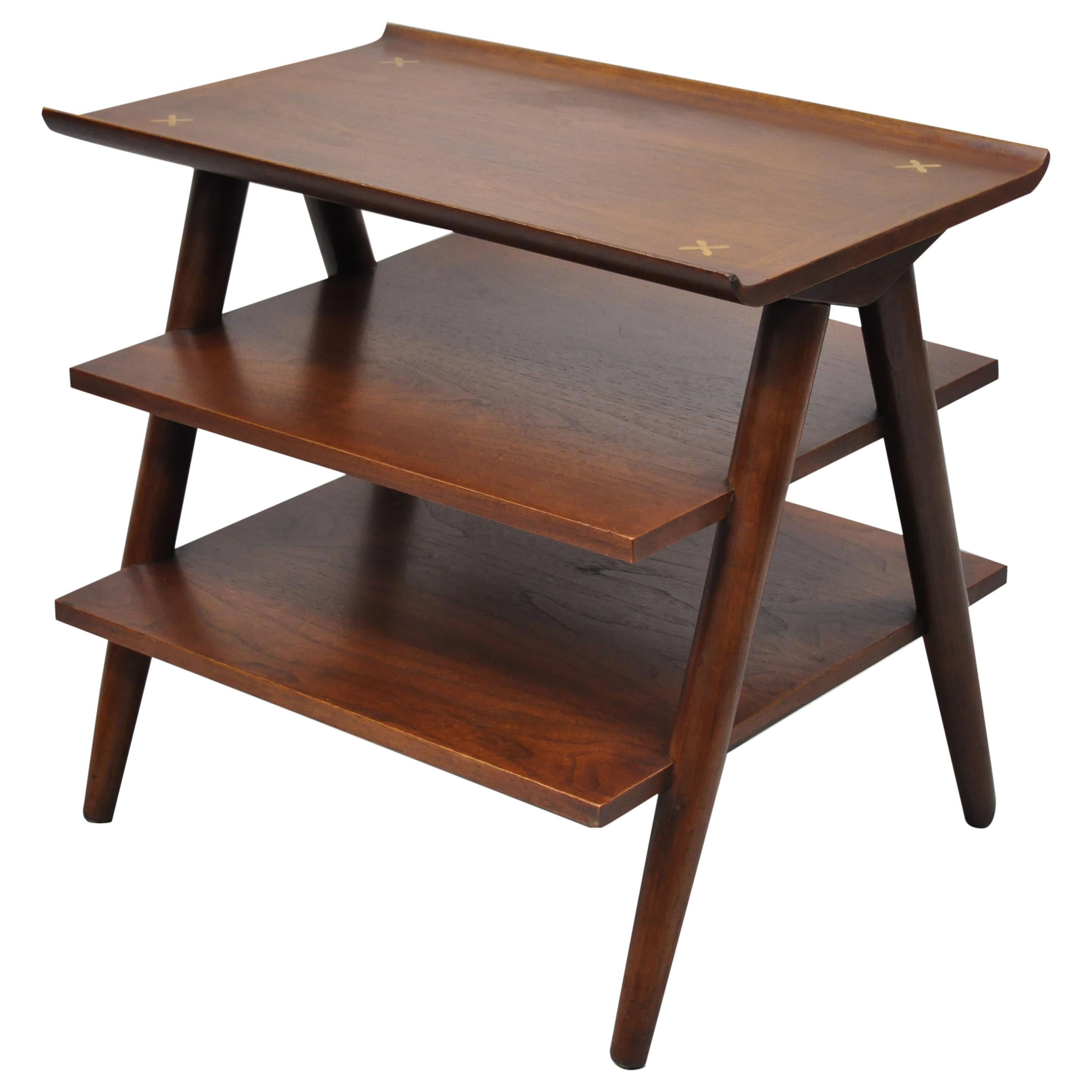 American of Martinsville Merton Gershun 3 Tier A-Frame Walnut Accent Side Table