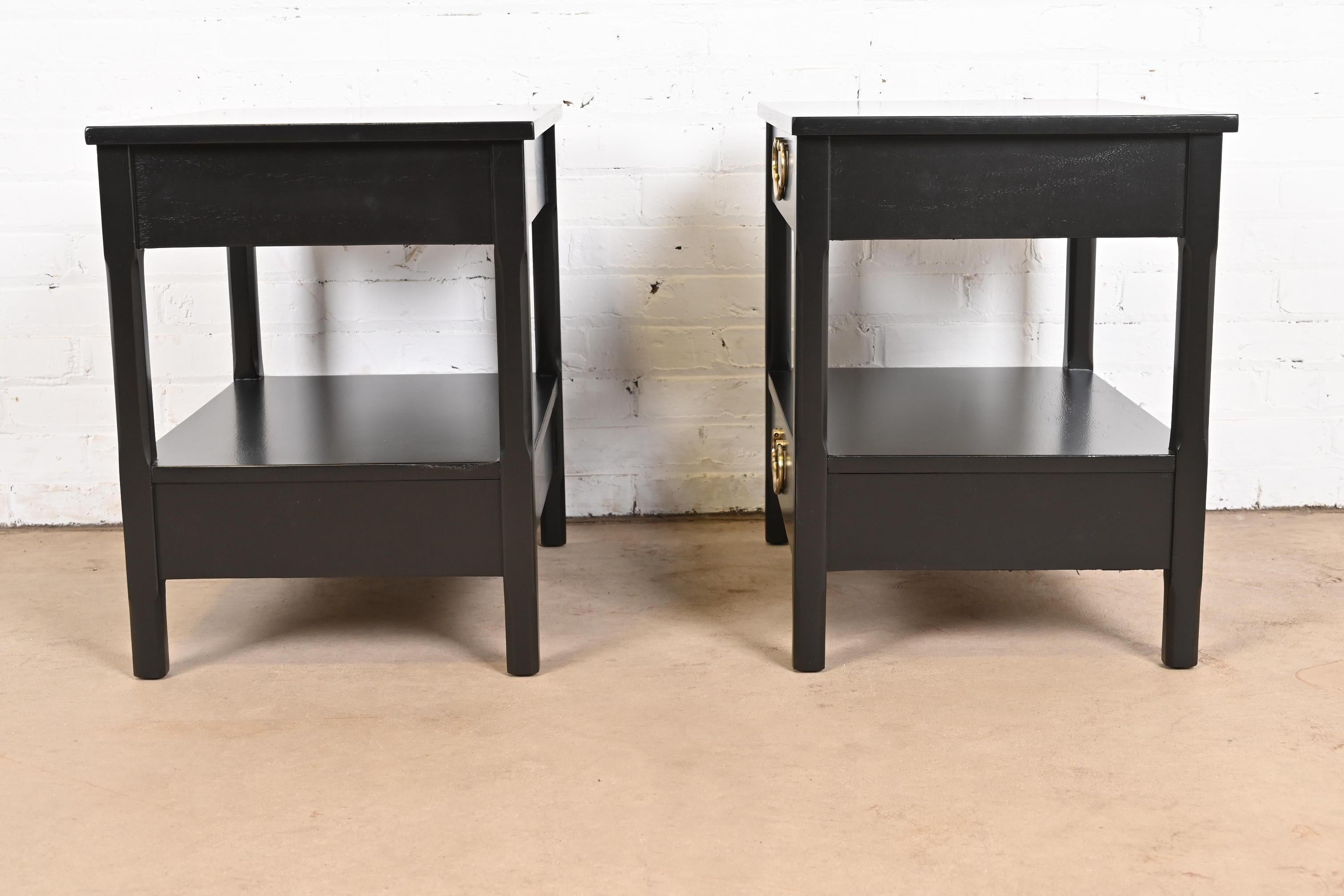 American of Martinsville Mid-Century Black Lacquered Nightstands, Refinished For Sale 5