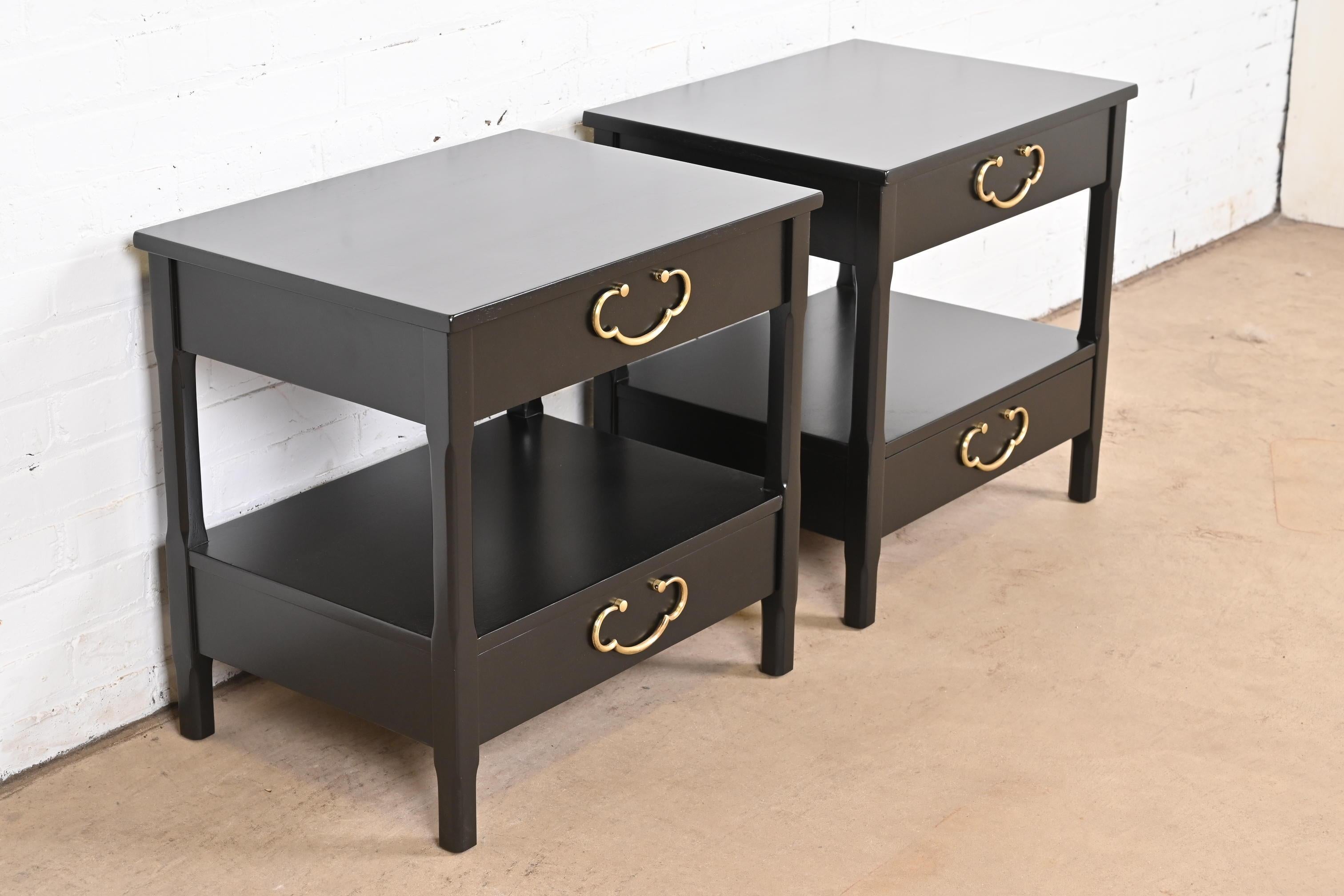 Mid-20th Century American of Martinsville Mid-Century Black Lacquered Nightstands, Refinished For Sale