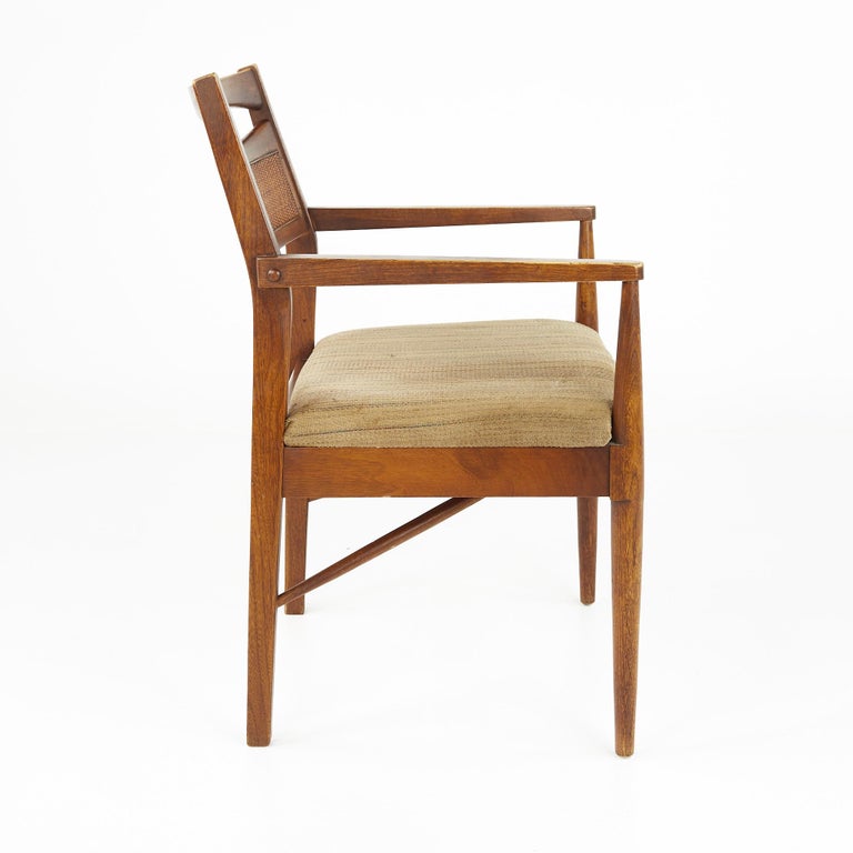 American of Martinsville Mid Century Cane Back Walnut Dining Chairs, Set of 6 at 1stDibs