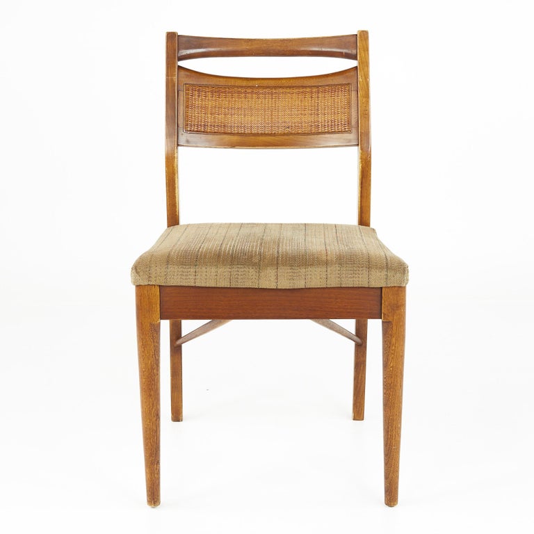 American of Martinsville Mid Century Cane Back Walnut Dining Chairs, Set of 6 at 1stDibs
