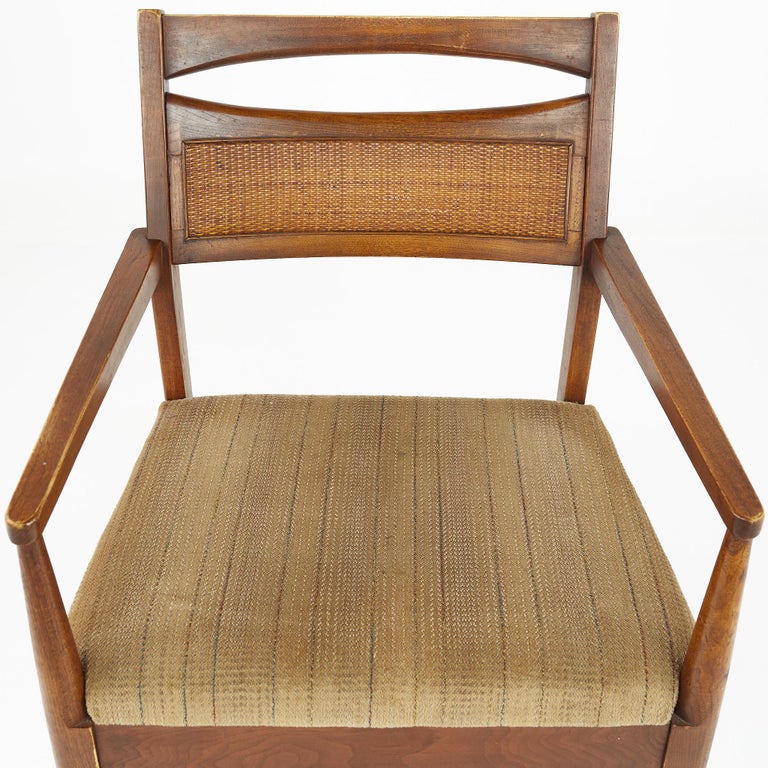 American of Martinsville Mid Century Cane Back Walnut Dining Chairs, Set of 6 at 1stDibs