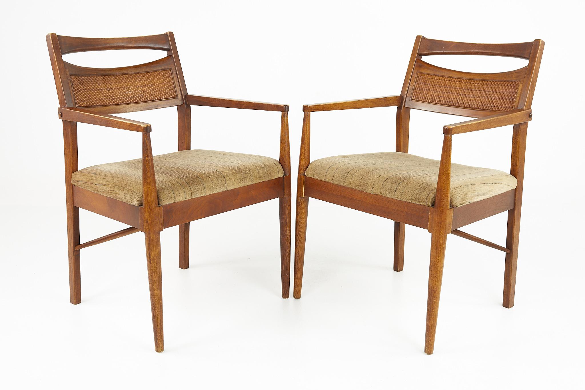 Late 20th Century American of Martinsville Mid Century Cane Back Walnut Dining Chairs, Set of 6
