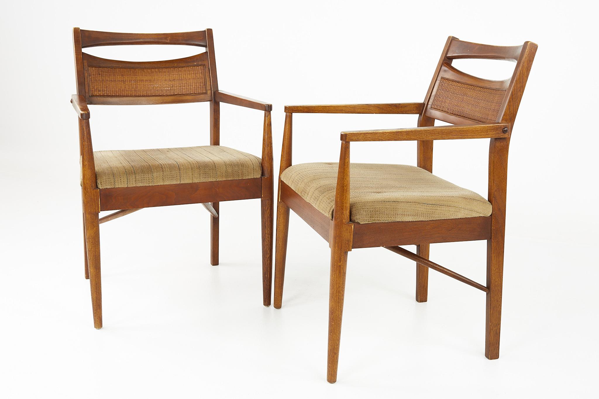 Upholstery American of Martinsville Mid Century Cane Back Walnut Dining Chairs, Set of 6