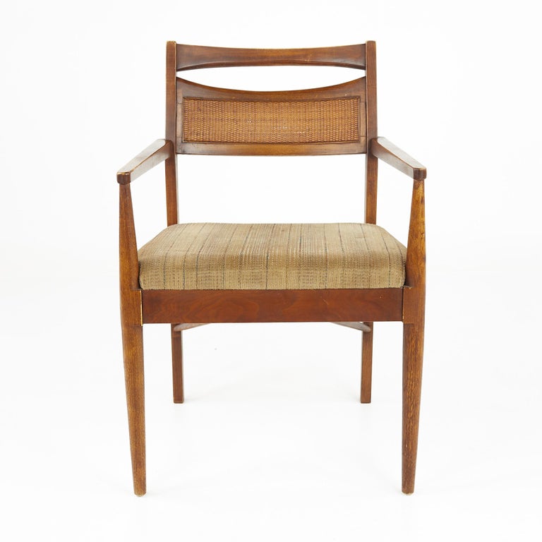 American of Martinsville Mid Century Cane Back Walnut Dining Chairs, Set of 6 at 1stDibs
