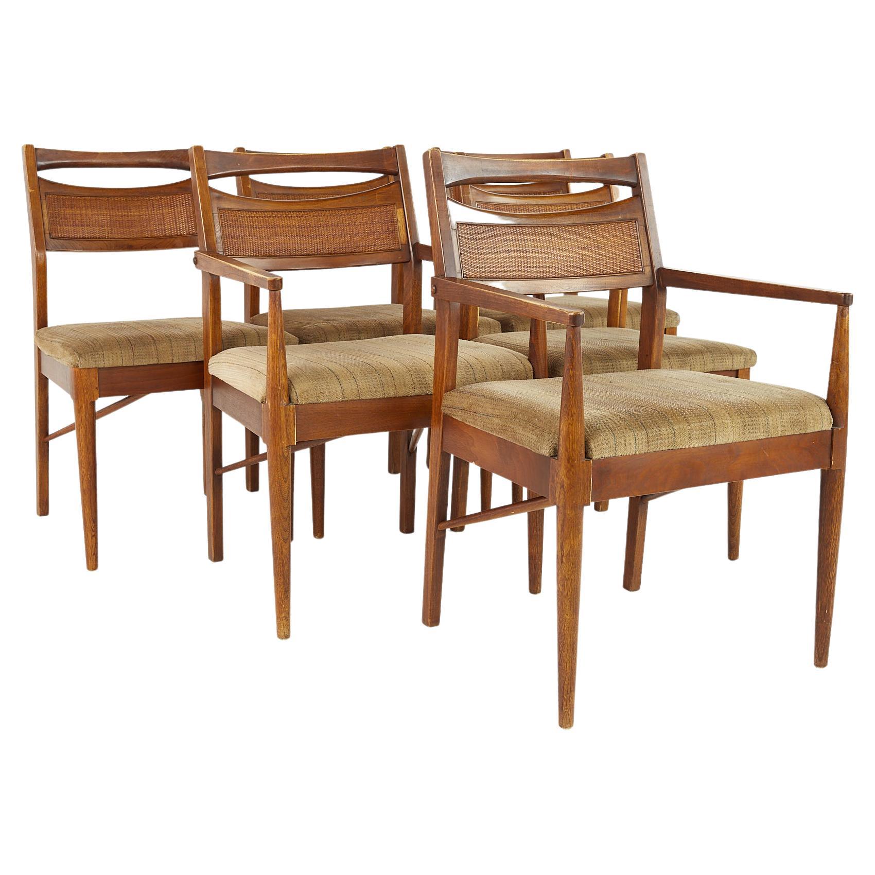 American of Martinsville Mid Century Cane Back Walnut Dining Chairs, Set of 6