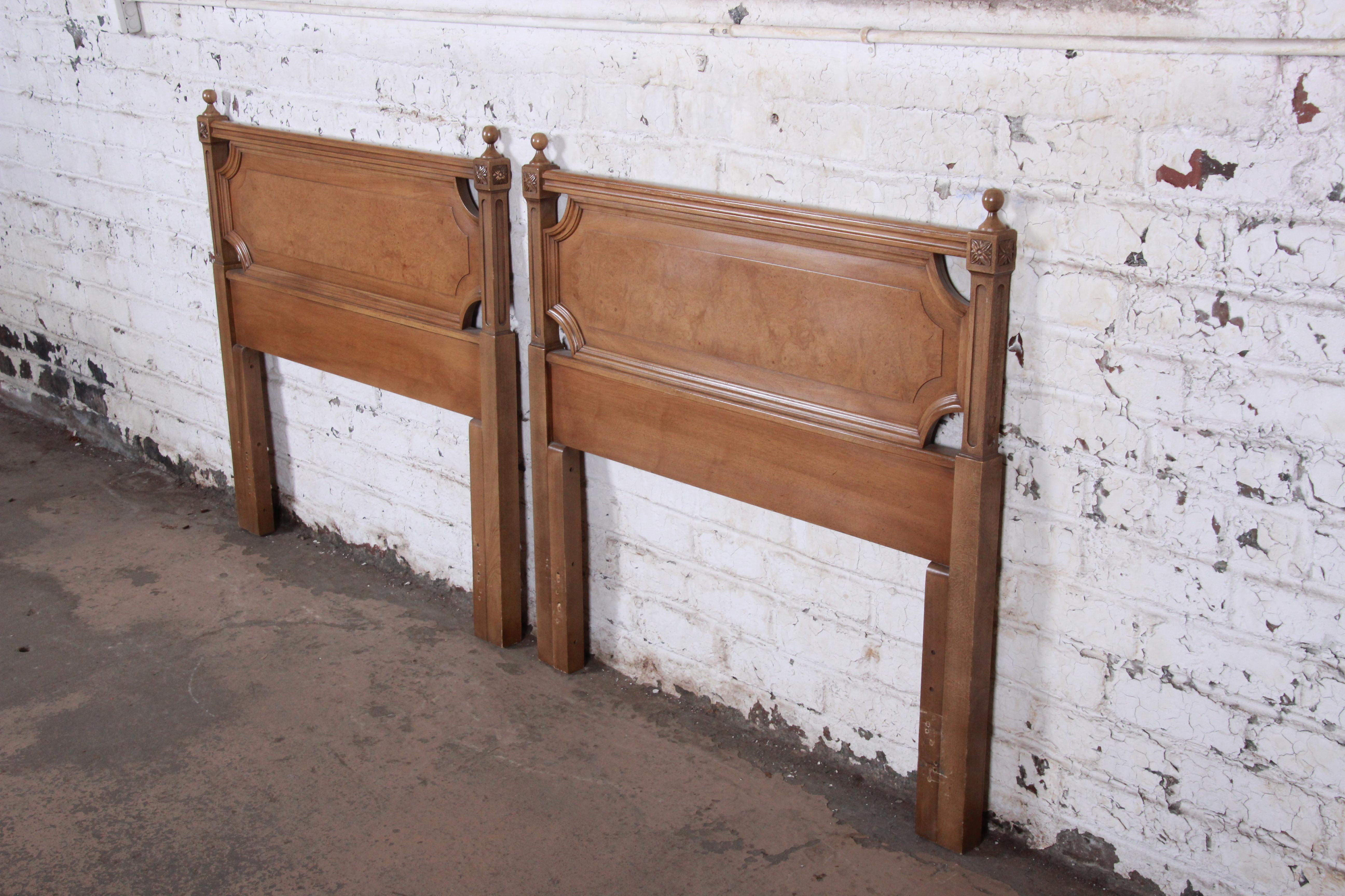 Mid-Century Modern American of Martinsville Midcentury Cherry and Burl Wood Twin Headboards, Pair