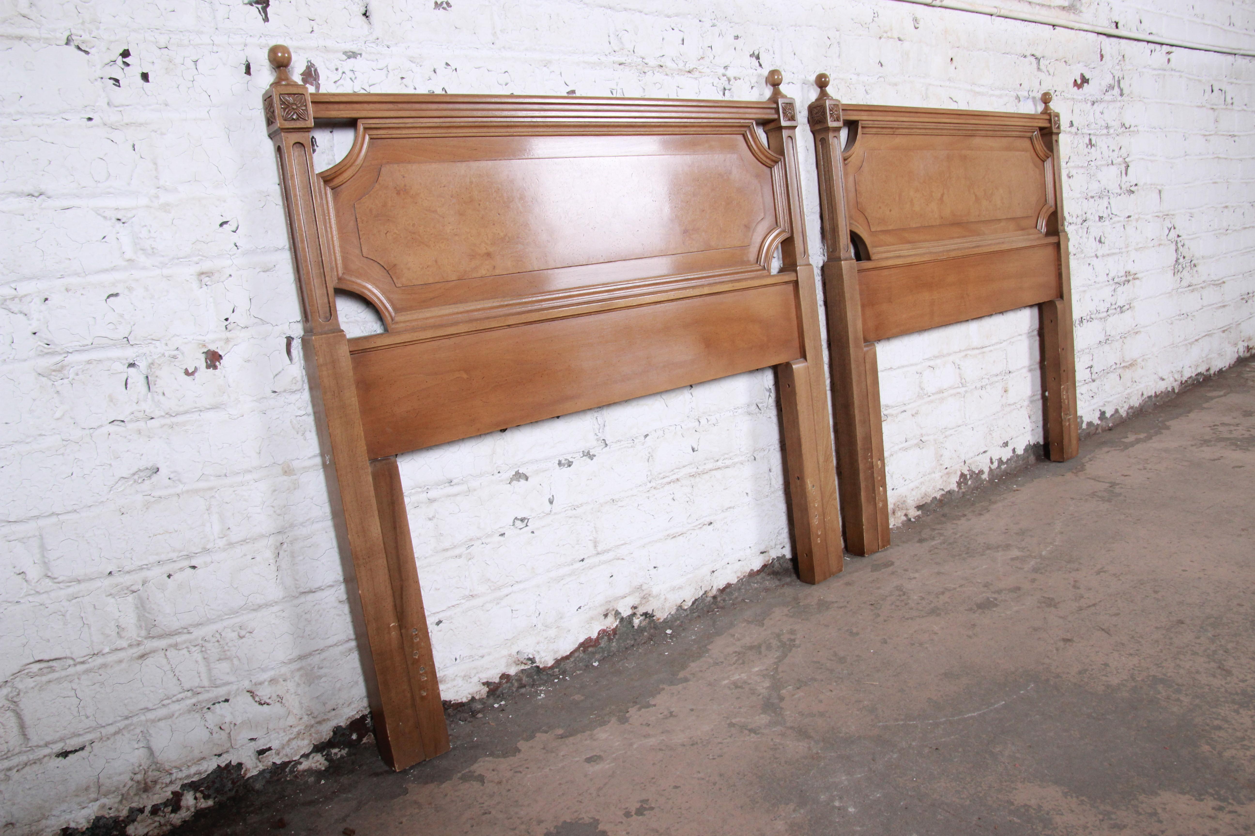 Mid-20th Century American of Martinsville Midcentury Cherry and Burl Wood Twin Headboards, Pair