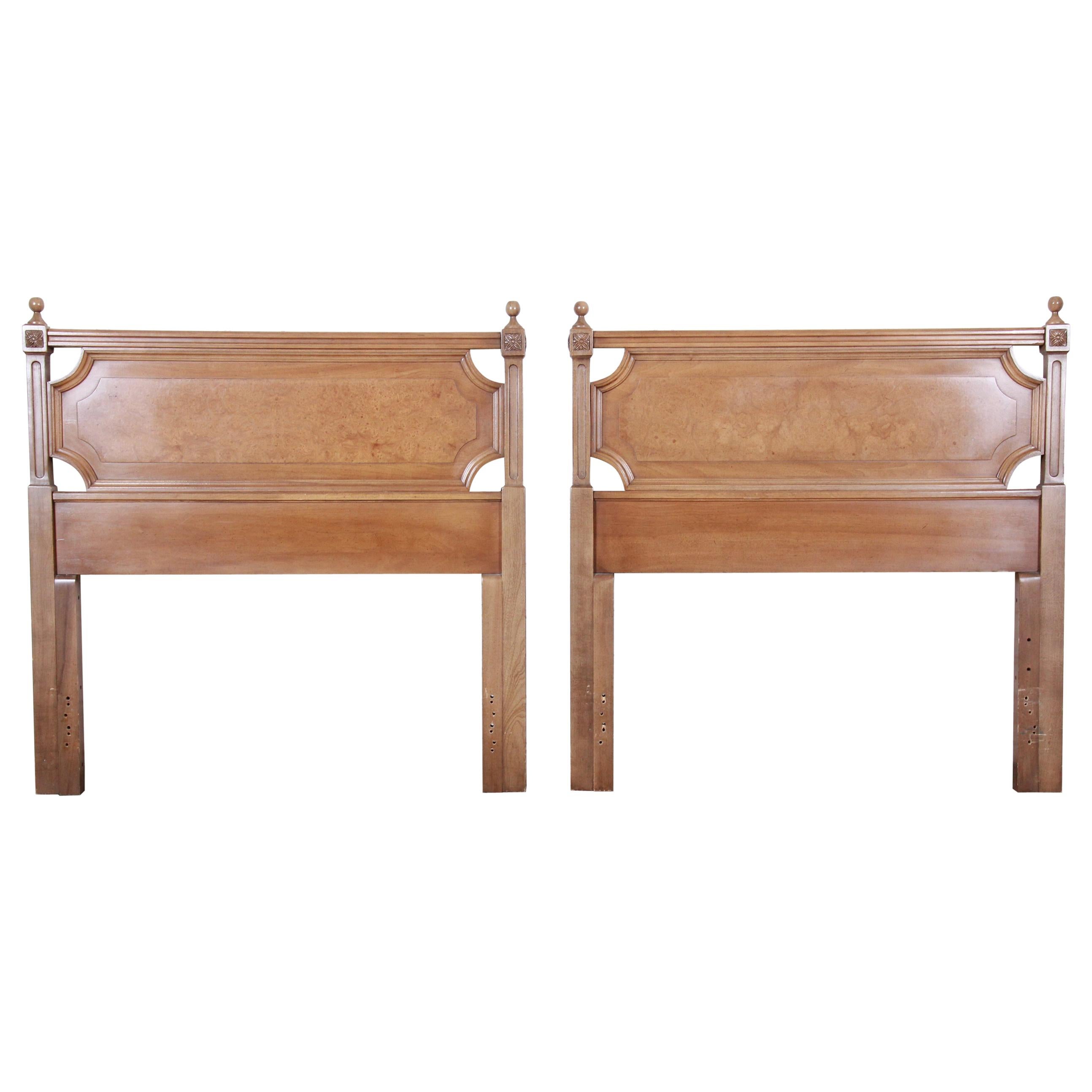 American of Martinsville Midcentury Cherry and Burl Wood Twin Headboards, Pair