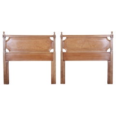 American of Martinsville Midcentury Cherry and Burl Wood Twin Headboards, Pair