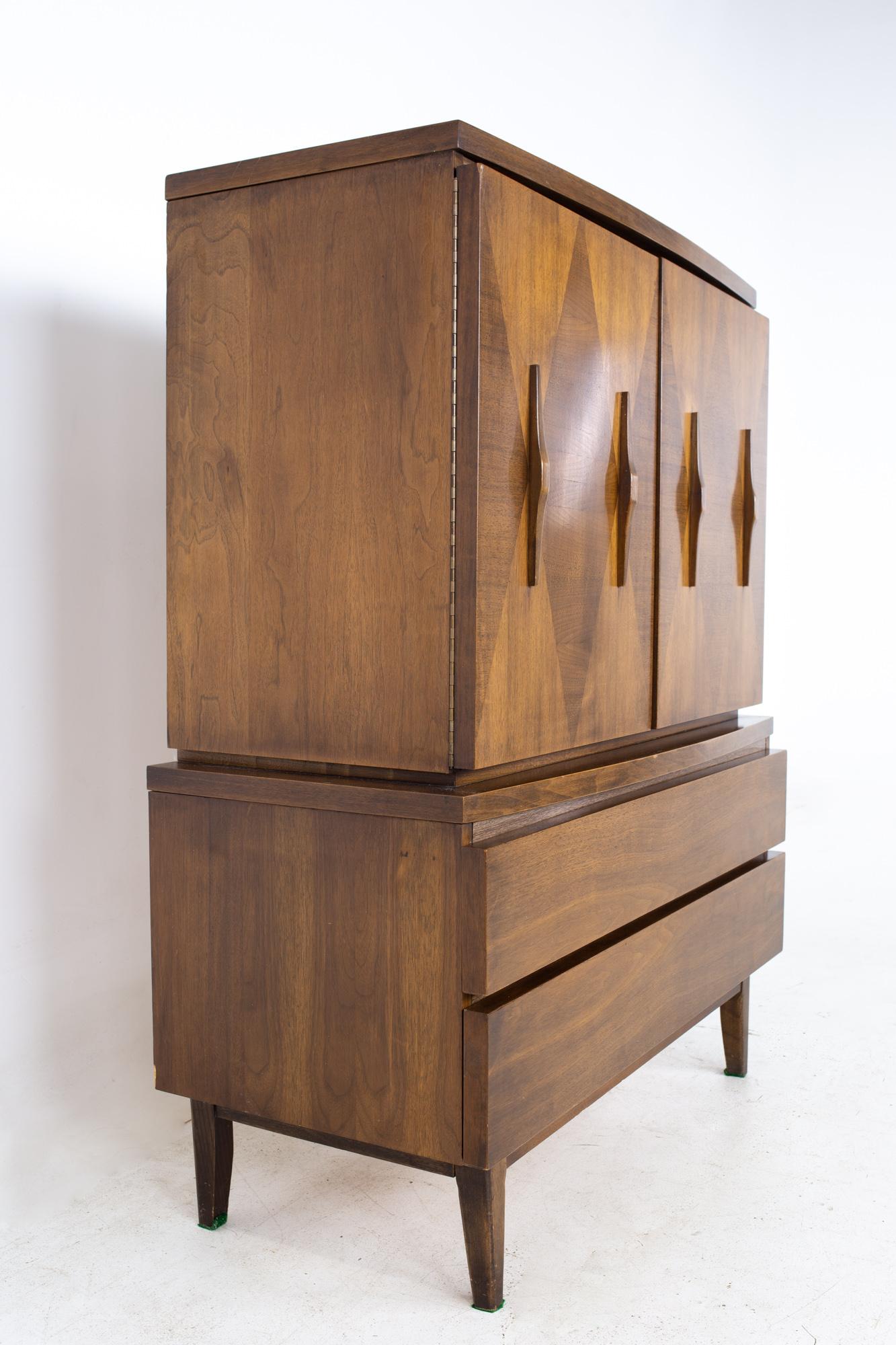 Mid-Century Modern American of Martinsville Mid Century Harlequin Highboy Armoire Dresser