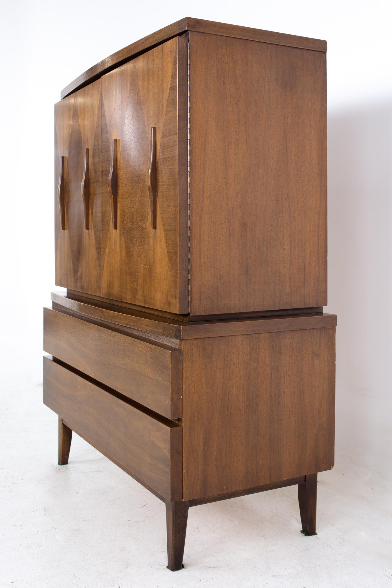 American of Martinsville Mid Century Harlequin Highboy Armoire Dresser In Good Condition In Countryside, IL