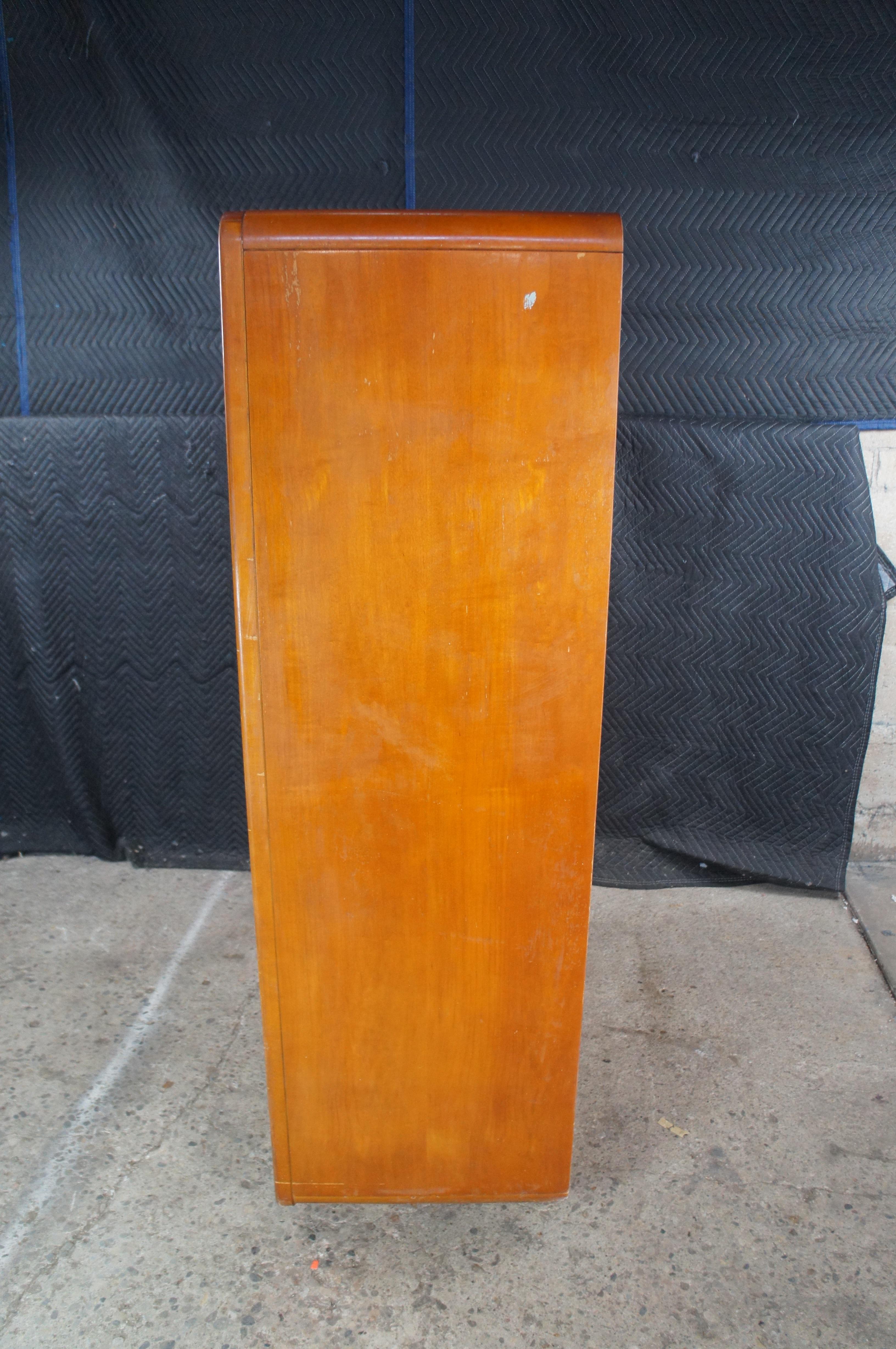 American of Martinsville Armoire moderne du milieu du siècle en loupe de frêne Tallboy Dresser 62