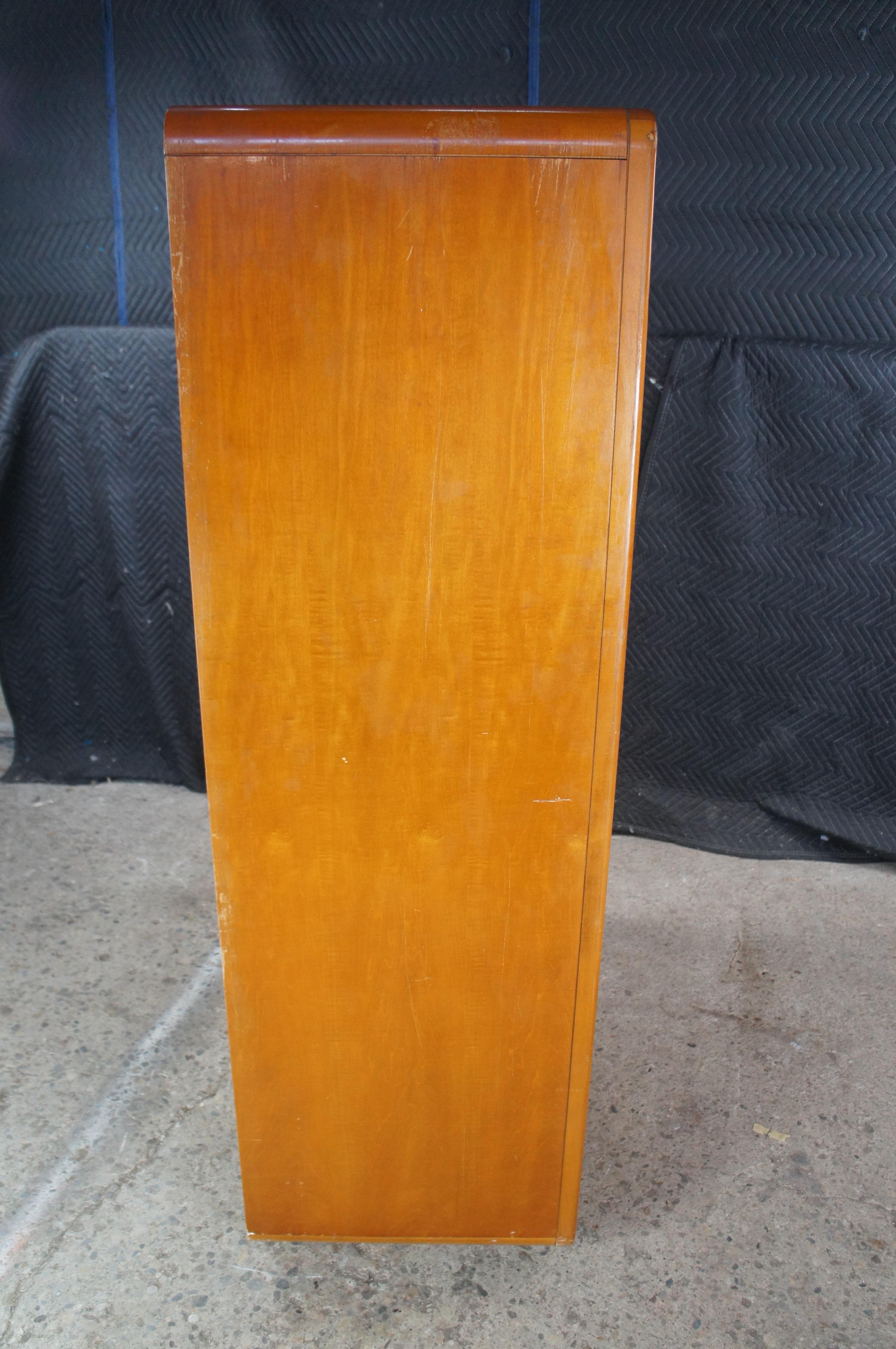 American of Martinsville Armoire moderne du milieu du siècle en loupe de frêne Tallboy Dresser 62