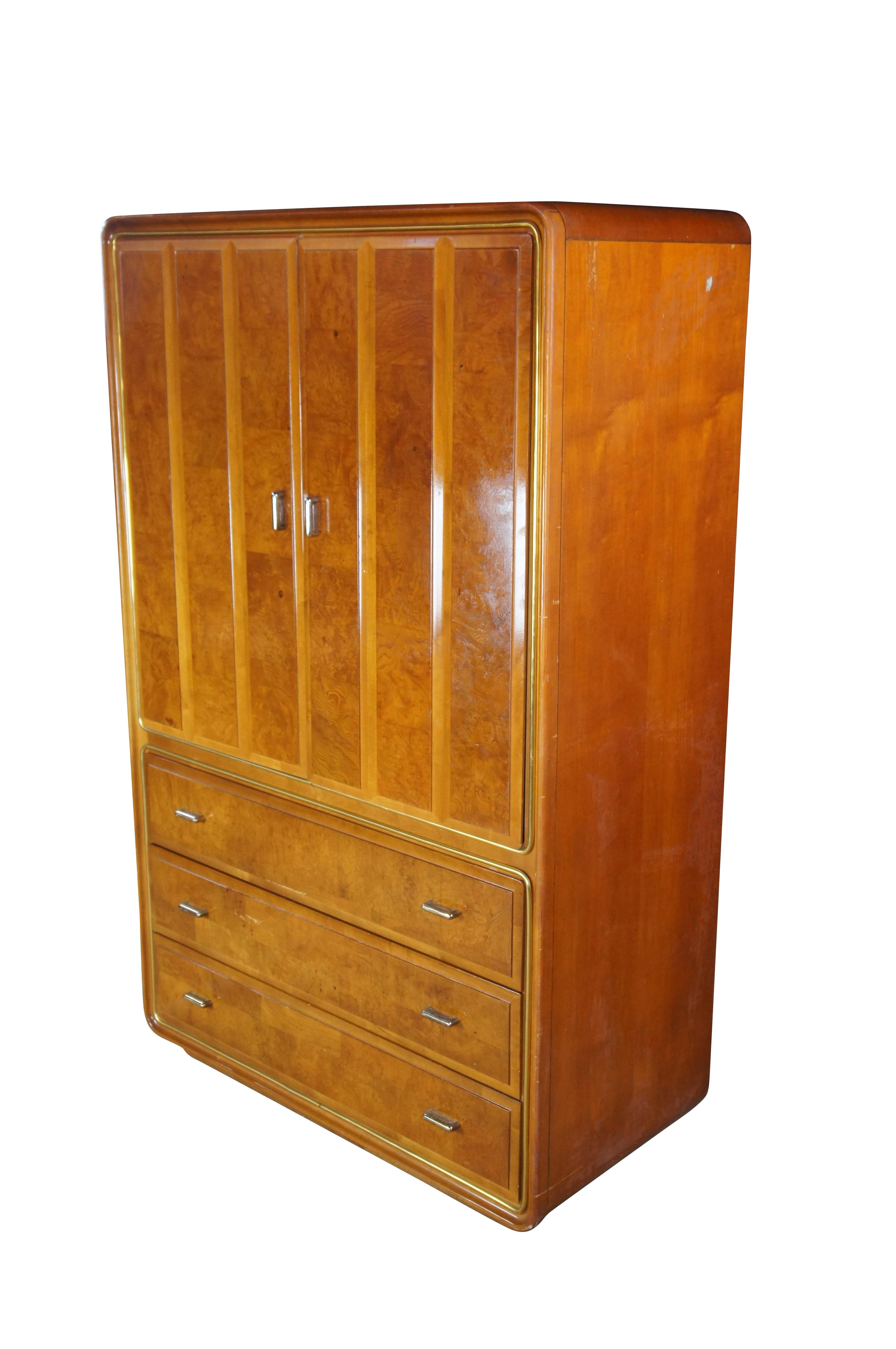 Mid-Century Modern American of Martinsville Armoire moderne du milieu du siècle en loupe de frêne Tallboy Dresser 62