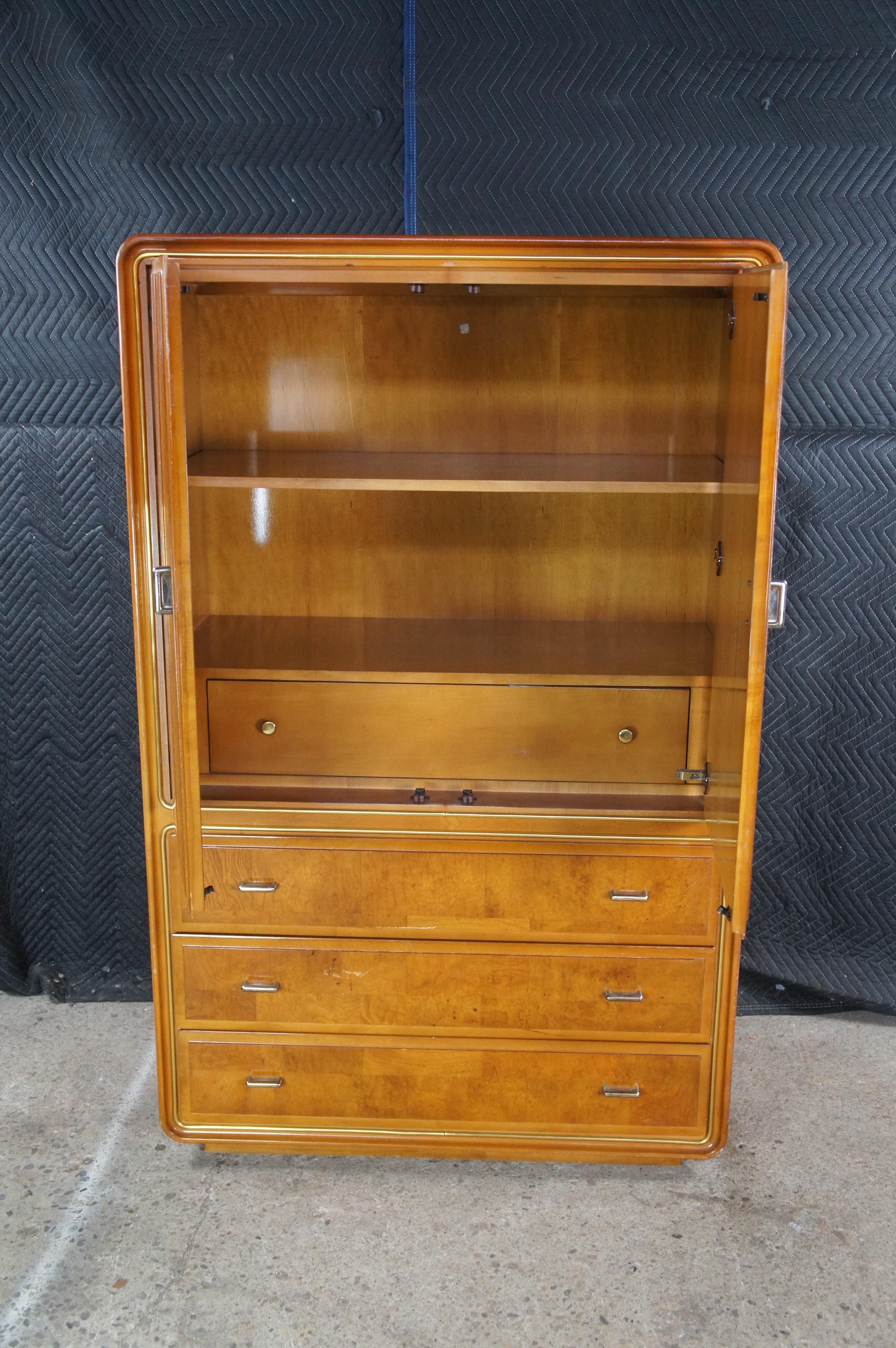 Américain American of Martinsville Armoire moderne du milieu du siècle en loupe de frêne Tallboy Dresser 62