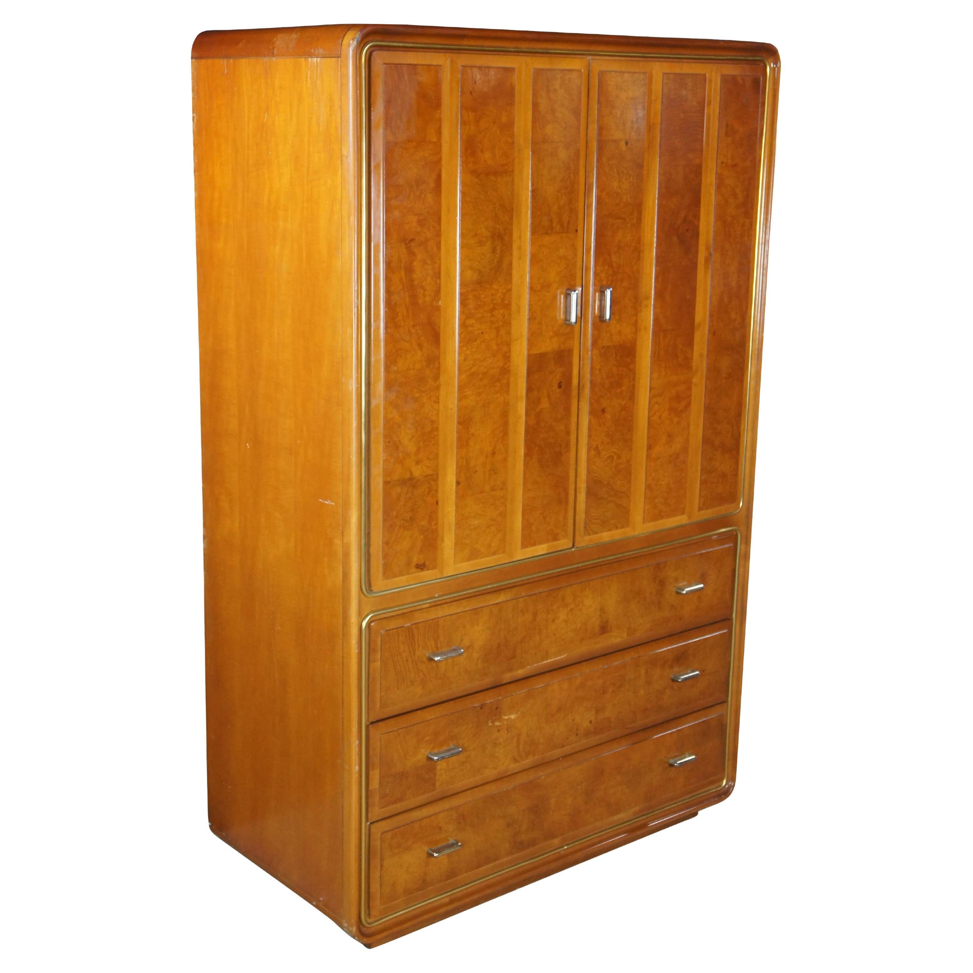 American of Martinsville Mid Century Modern Ash Burl Armoire Tallboy Dresser 62"