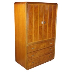 American of Martinsville Mid Century Modern Ash Burl Armoire Tallboy Dresser 62"